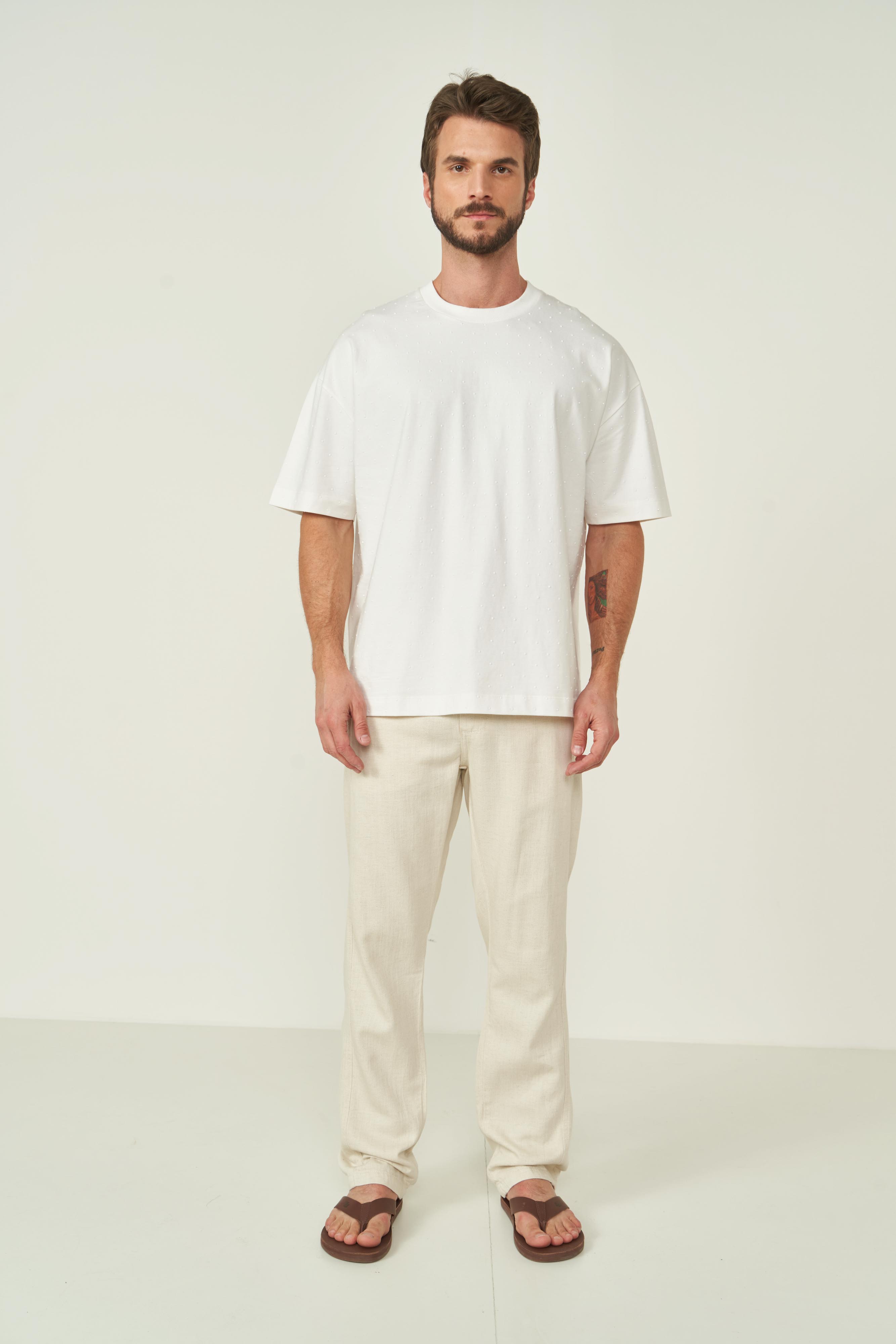 CALÇA SARJA LINHO RETA 44 OFF/MARROM