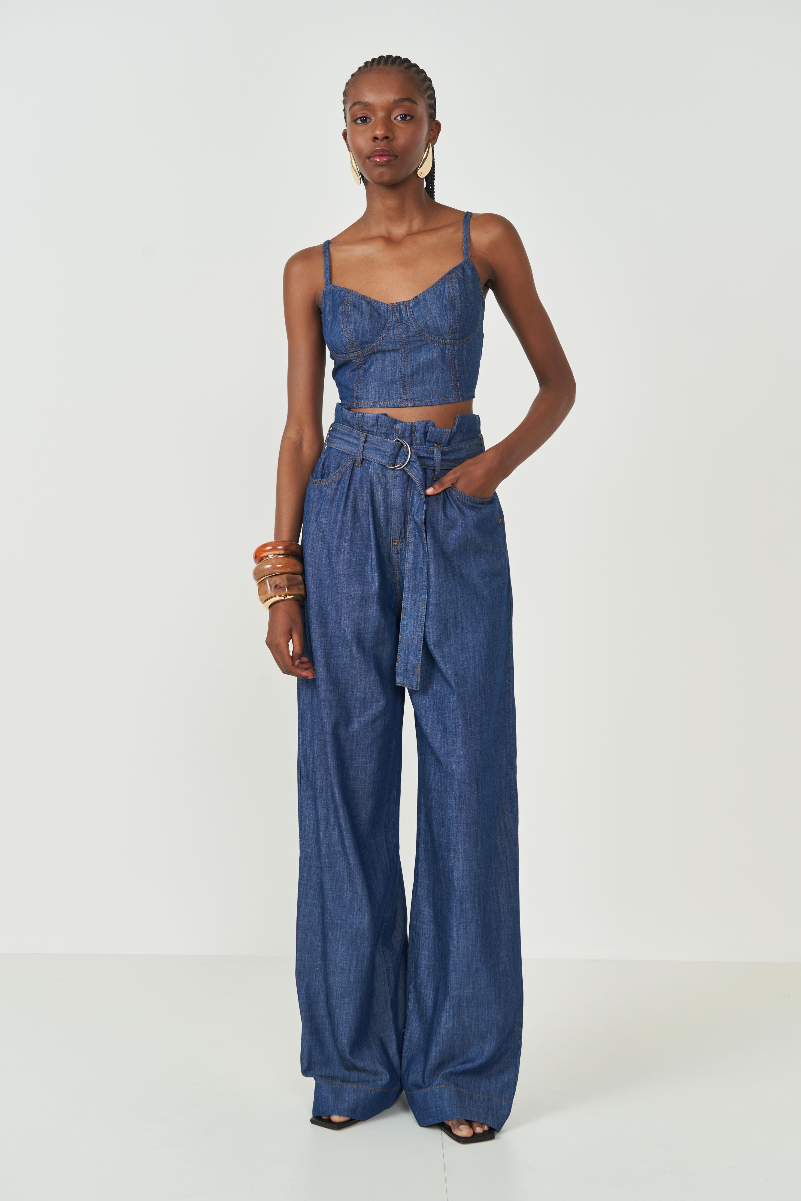 CALÇA JEANS JOANA WIDE COM CINTO 42 INDIGO