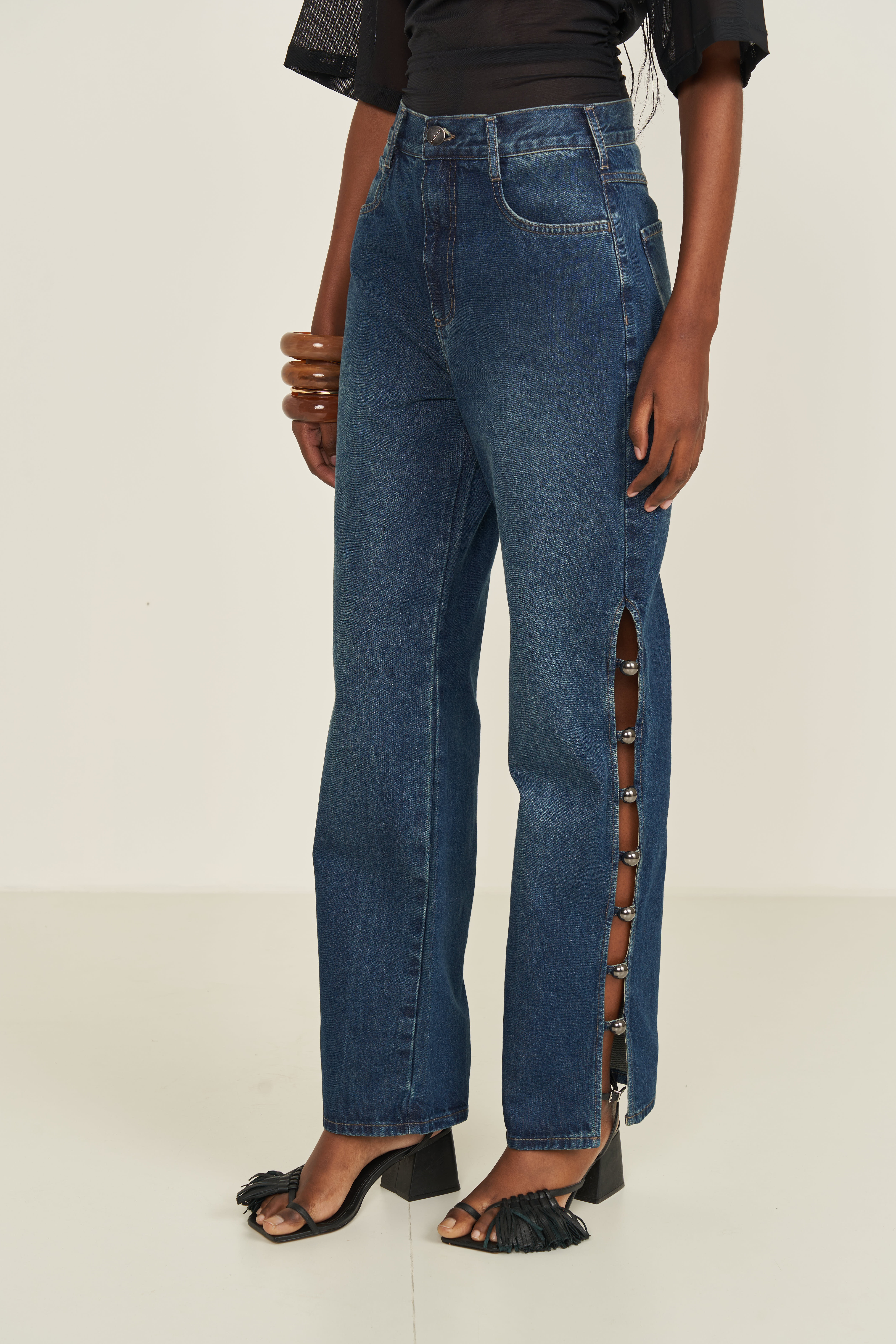 CALÇA JEANS LEONI LOW 44 INDIGO