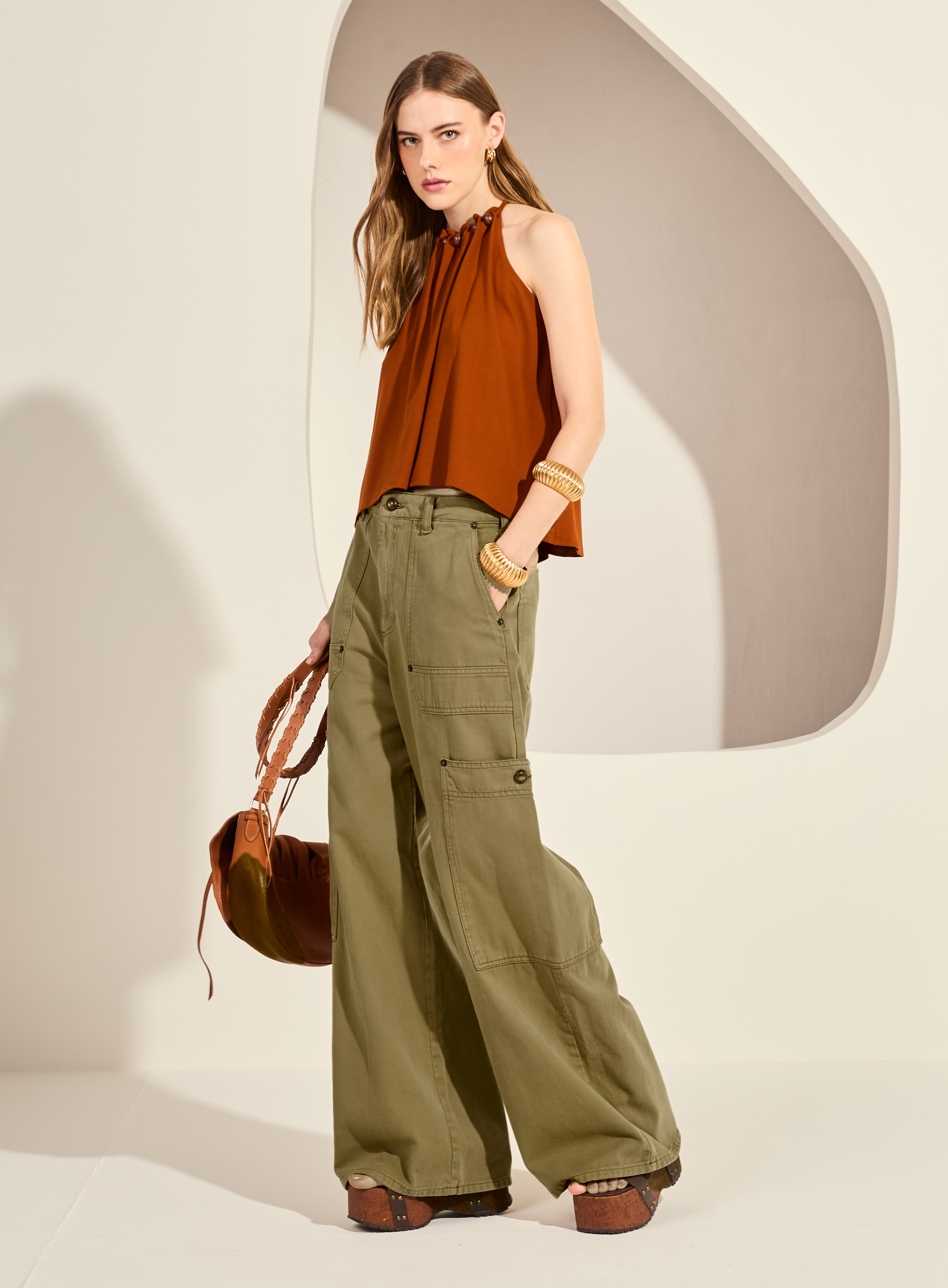 CALÇA SARJA BAGGY 36 MARROM TIMUR