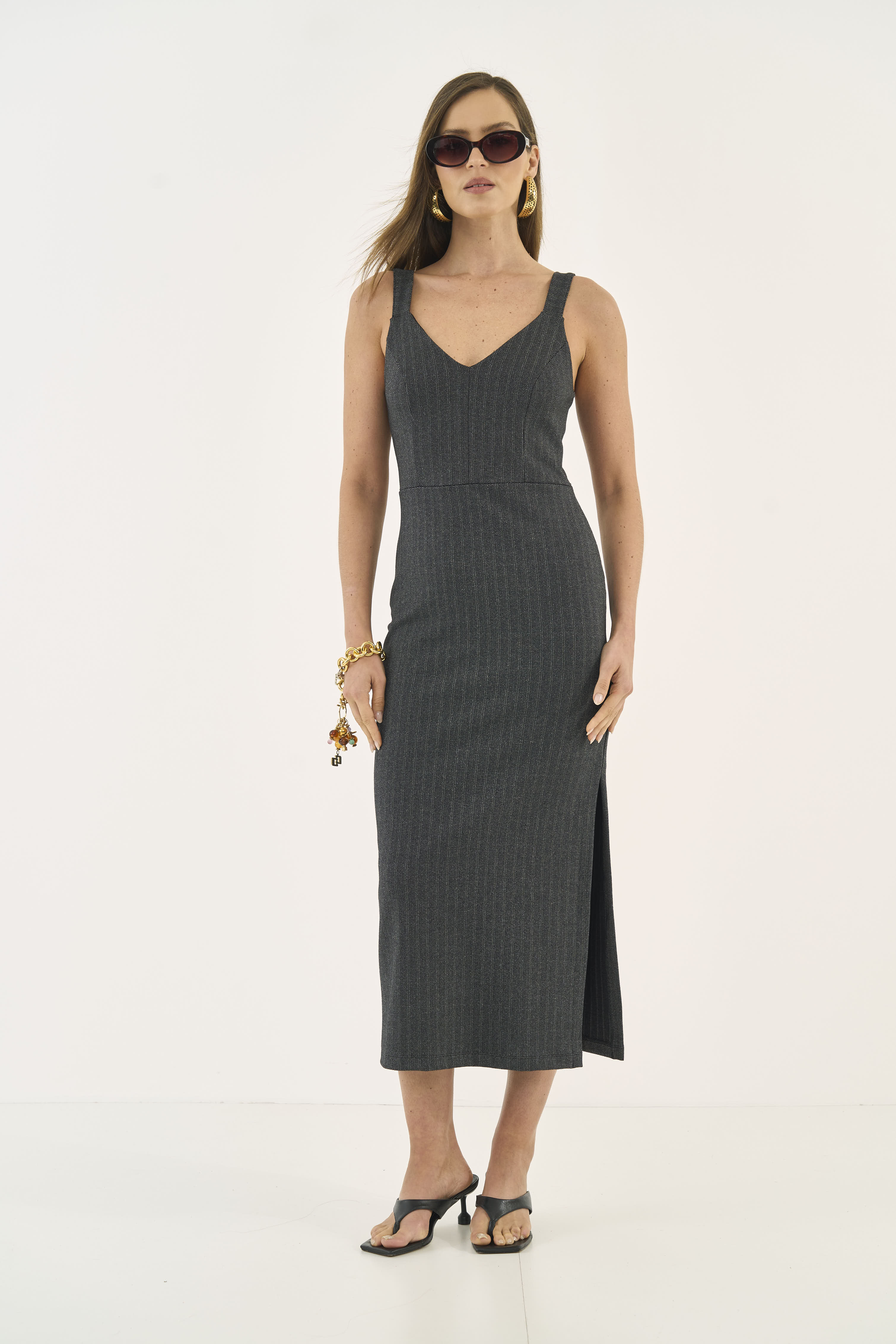 VESTIDO COLCCI G MESCLA GRAFITE