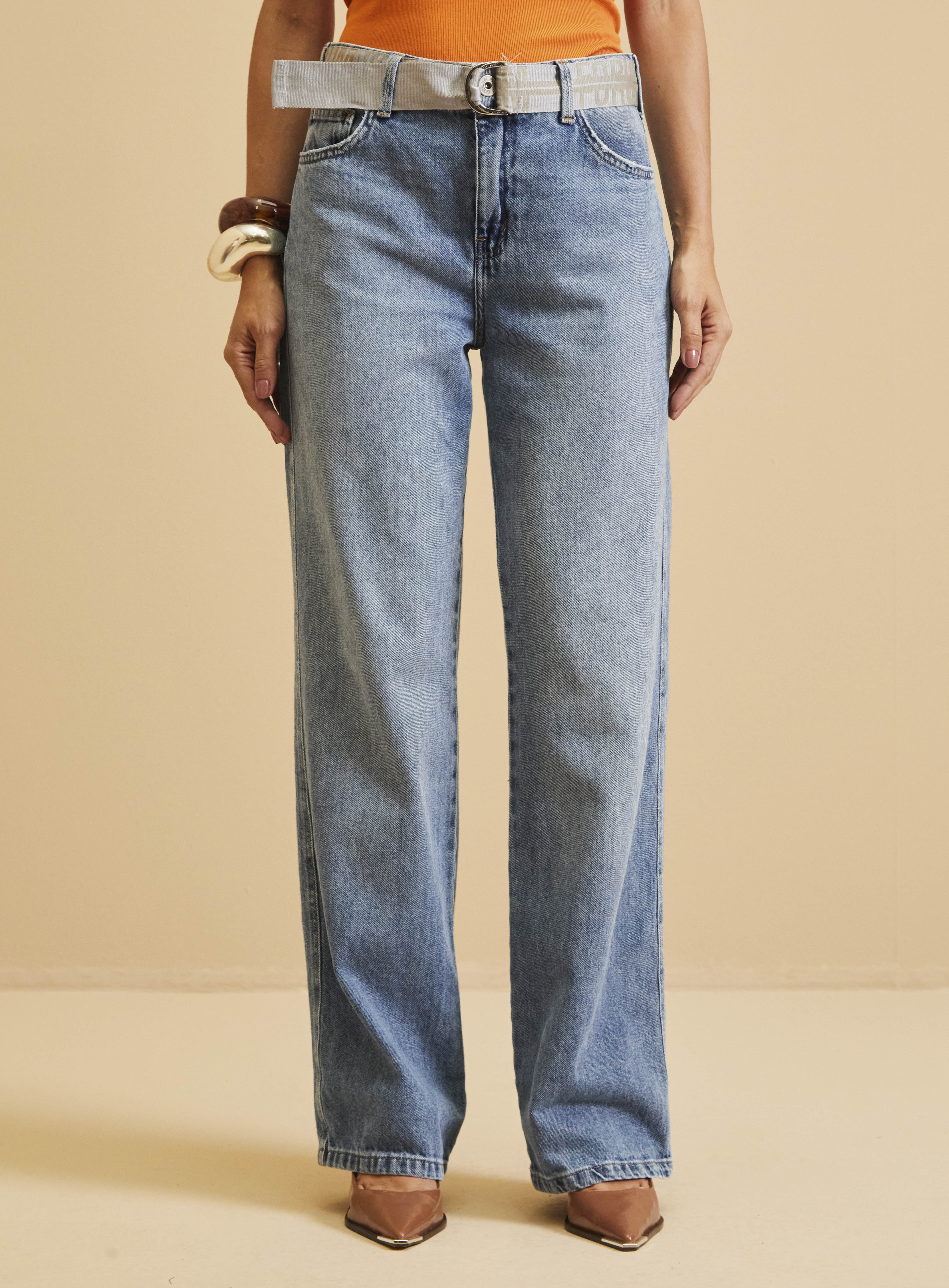 CALÇA JEANS RAQUEL WIDE LEG COM CINTO 40 INDIGO