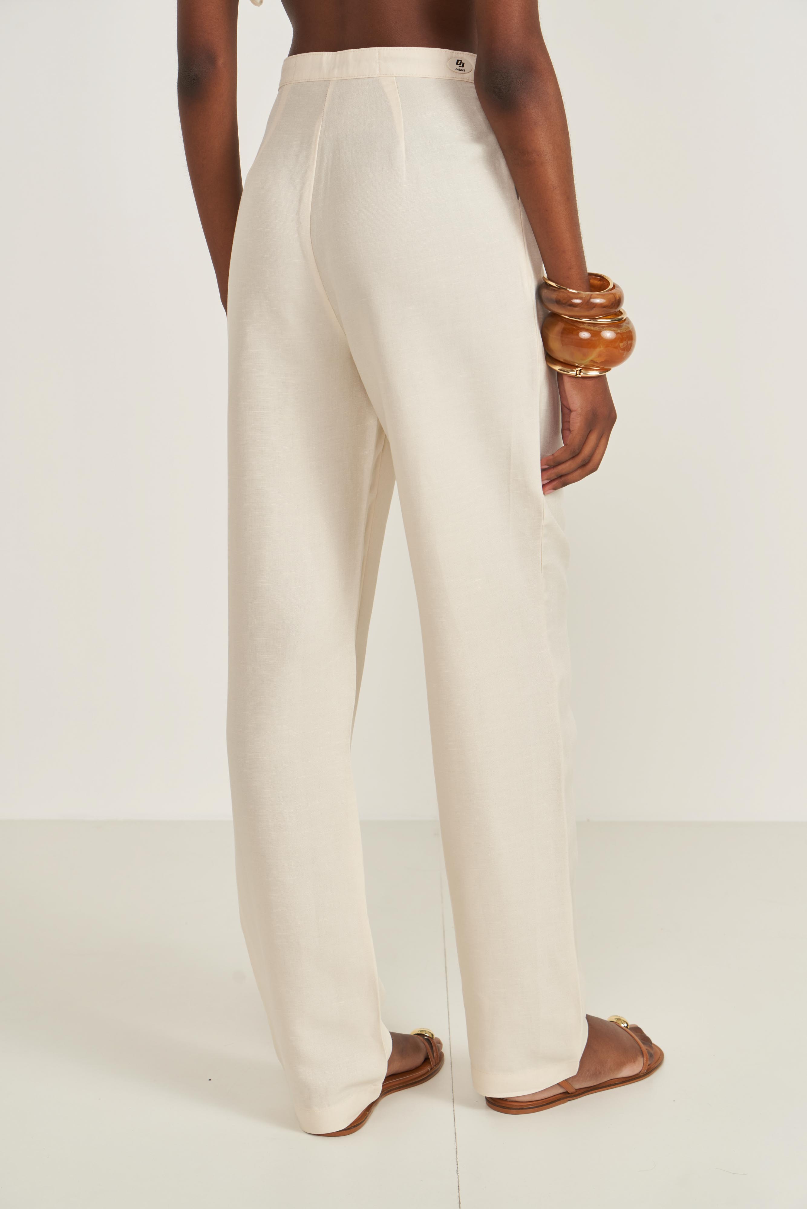 CALÇA LINHO 40 BEGE AFFOGATO