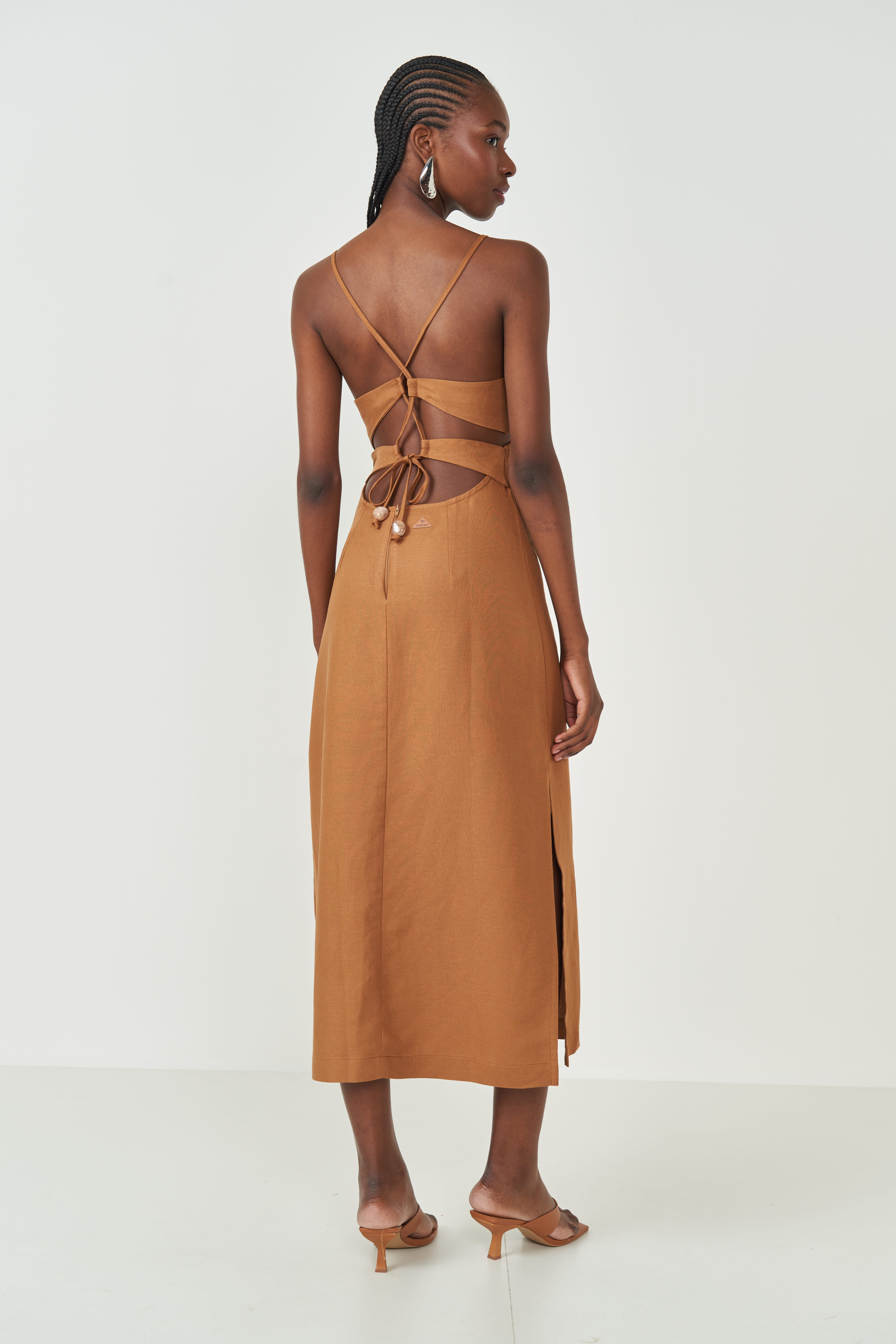 VESTIDO LINHO P MARROM EVERMORE