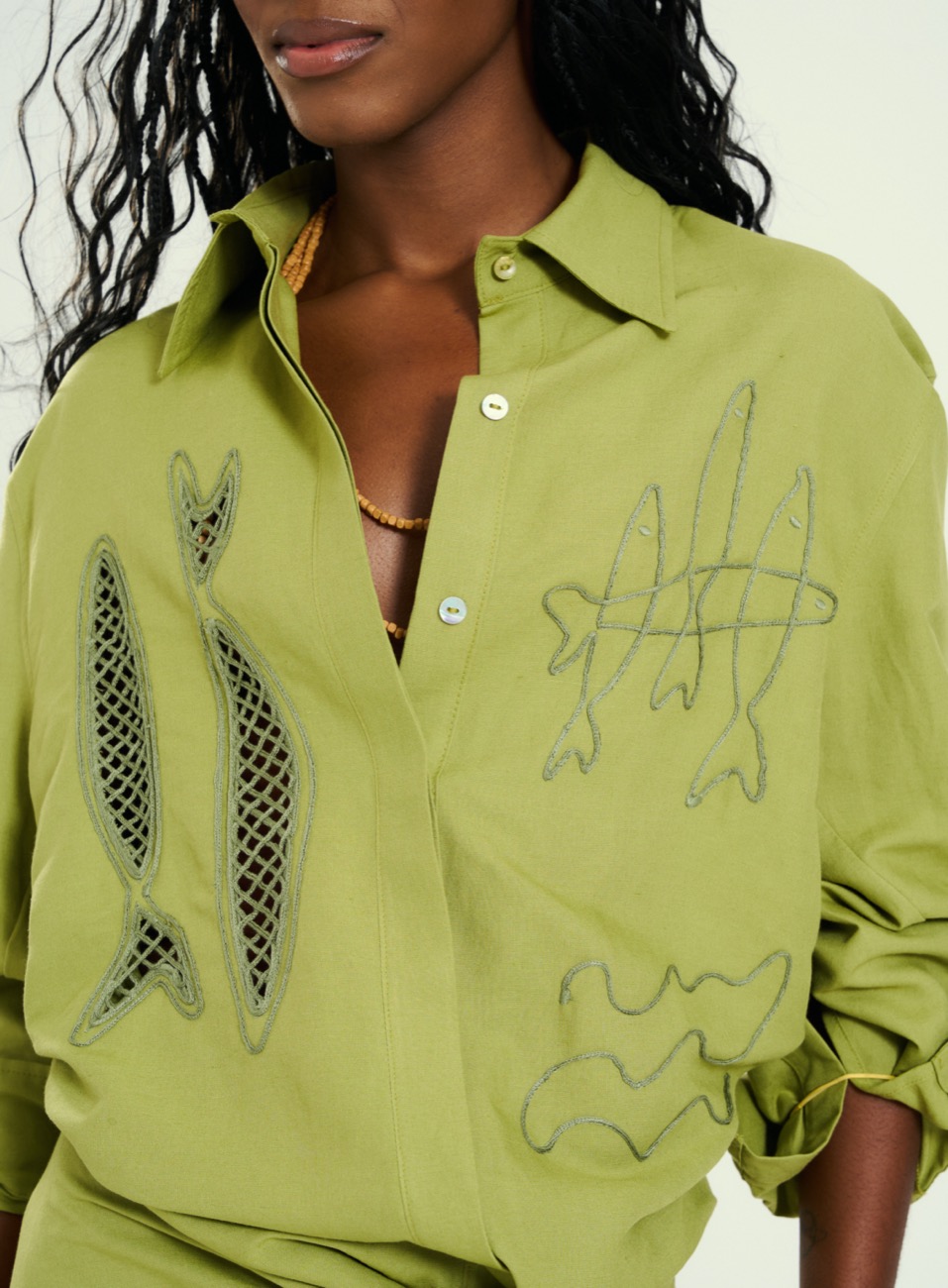 CHEMISIER LINHO BORDADO GG VERDE LEMON GRA
