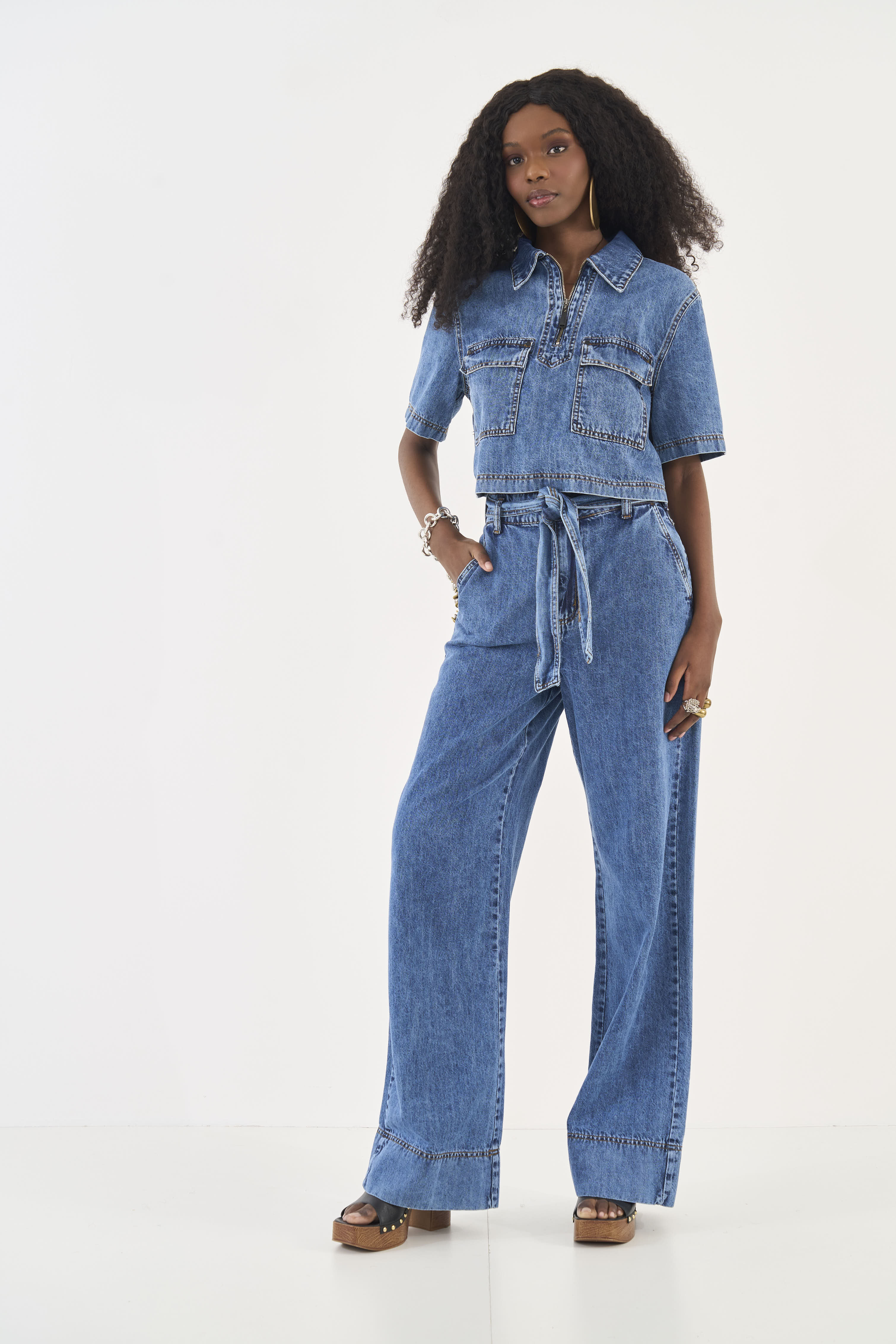 CALÇA JEANS JOANA WIDE 42 INDIGO