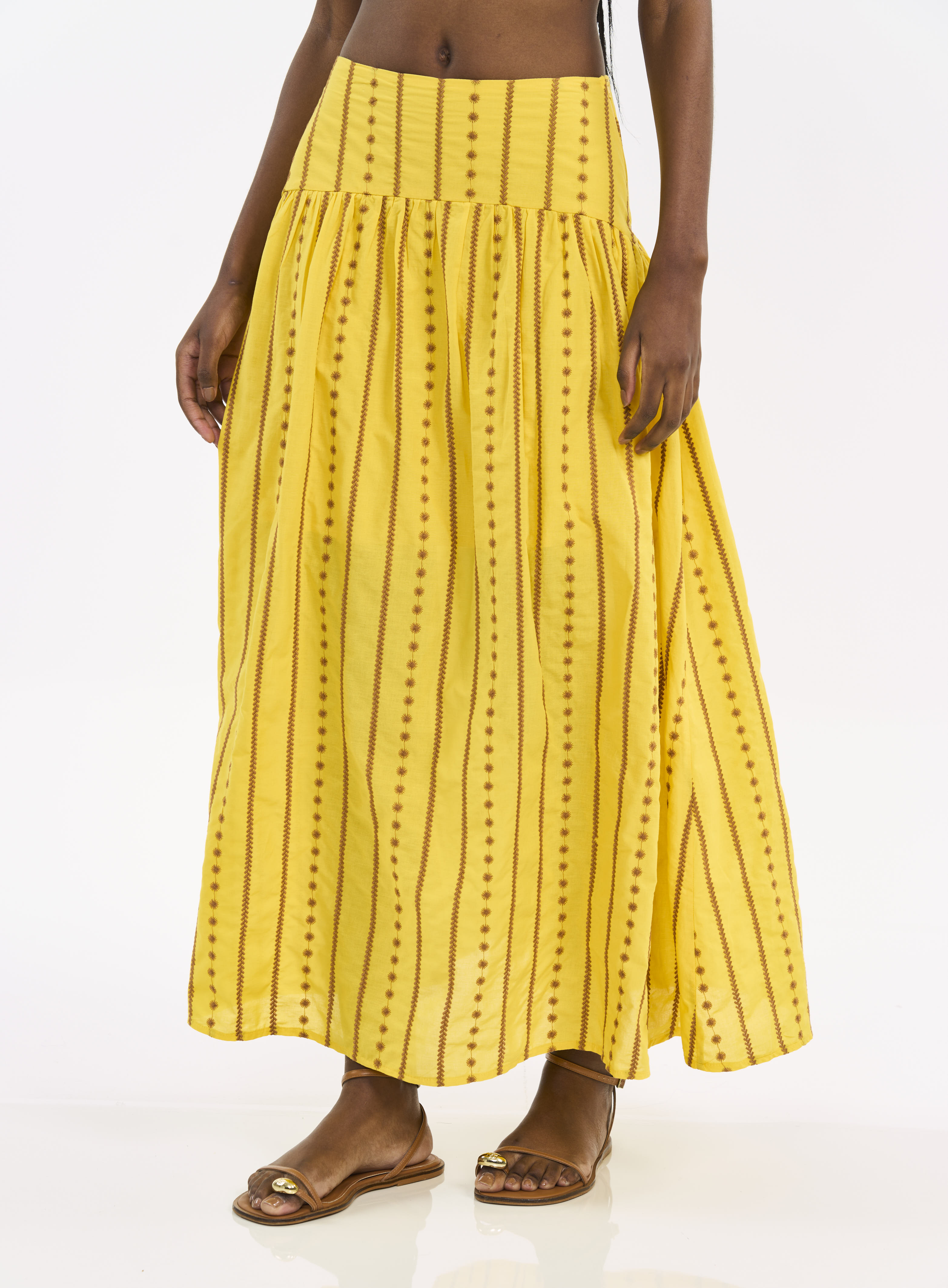 SAIA BORDADA M AMARELO/MARROM