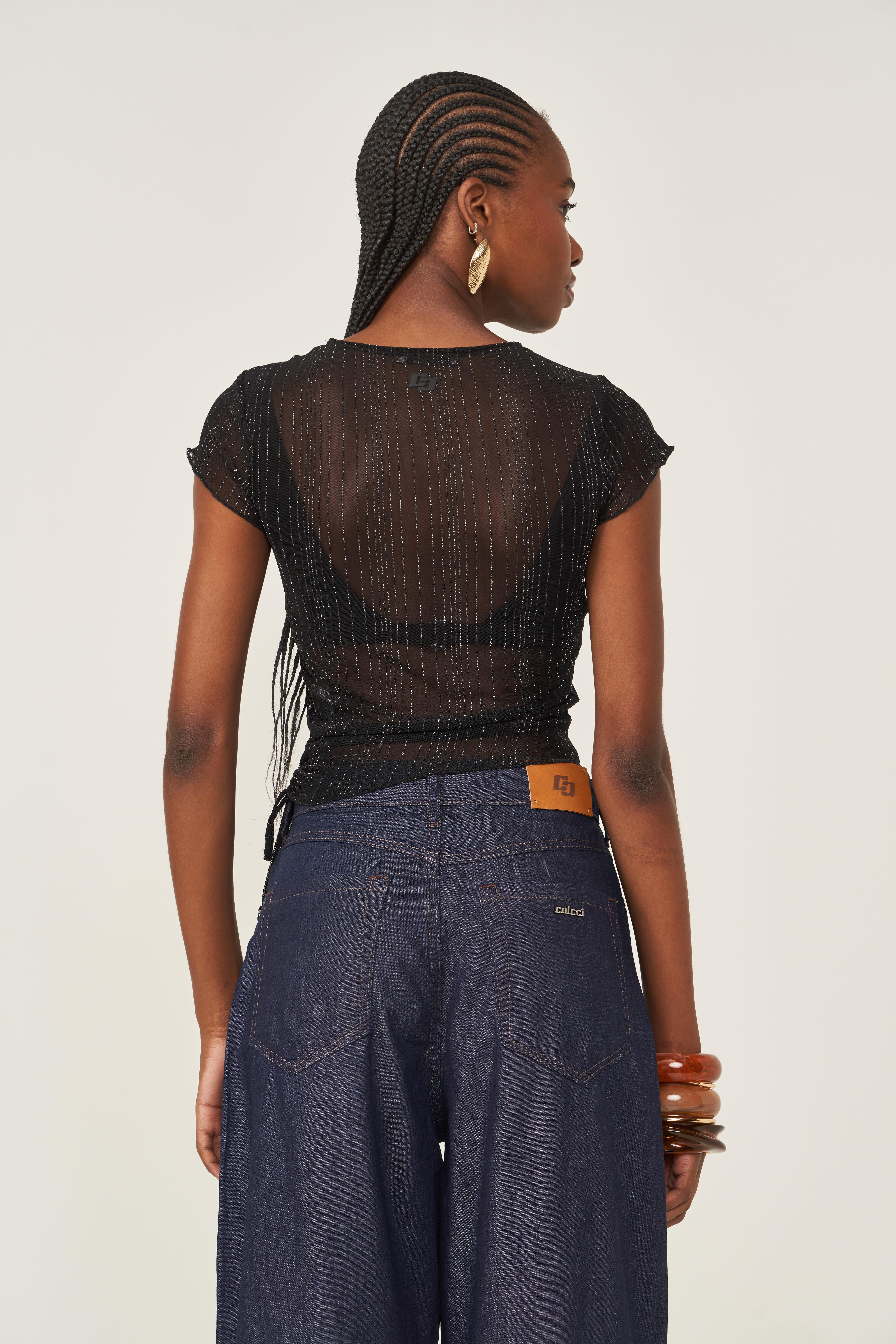 CAMISETA TULE METALIZADA P PRETO/PRATA