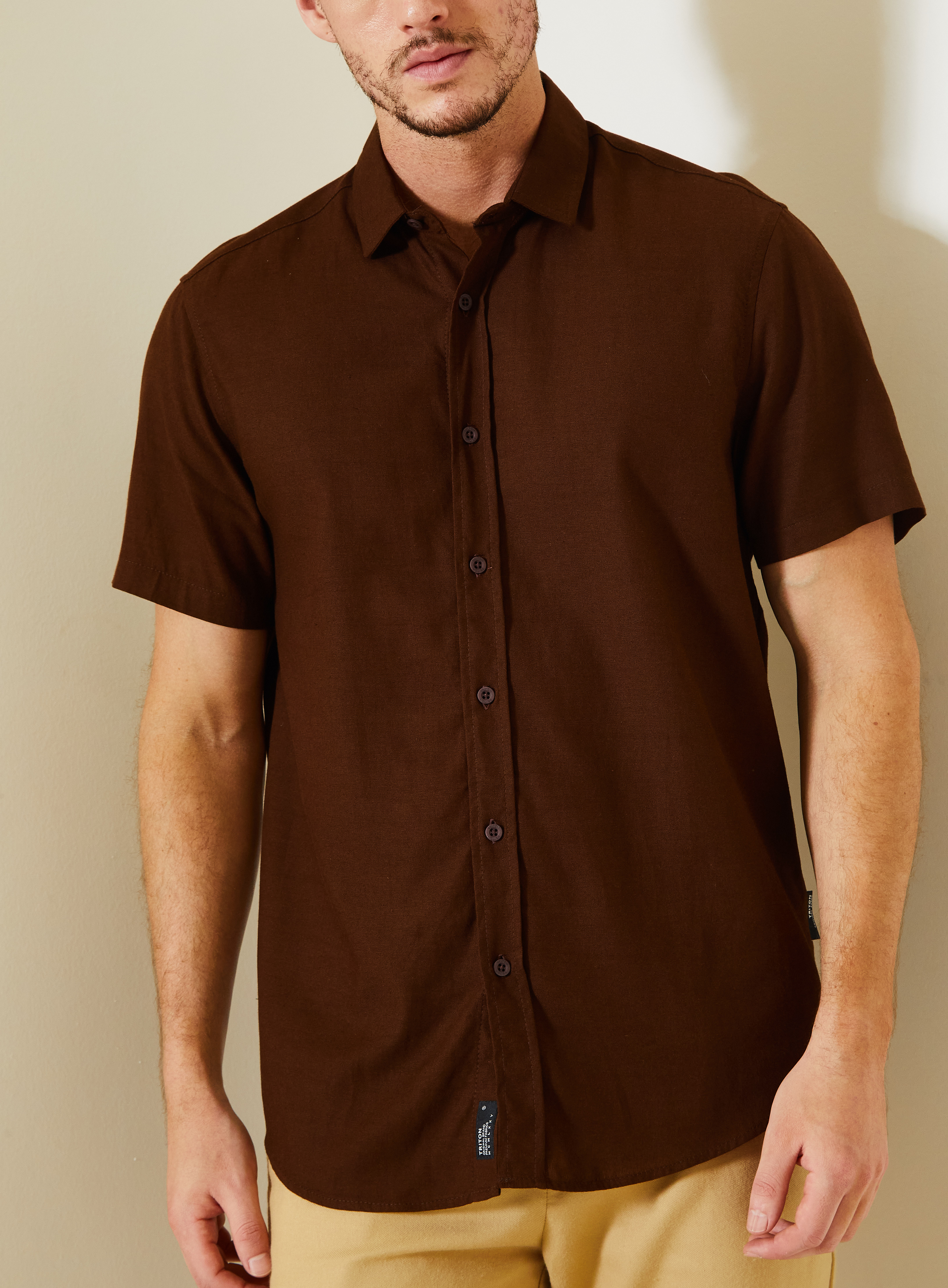 CAMISA LINHO RESORT M MARROM NOBUCK