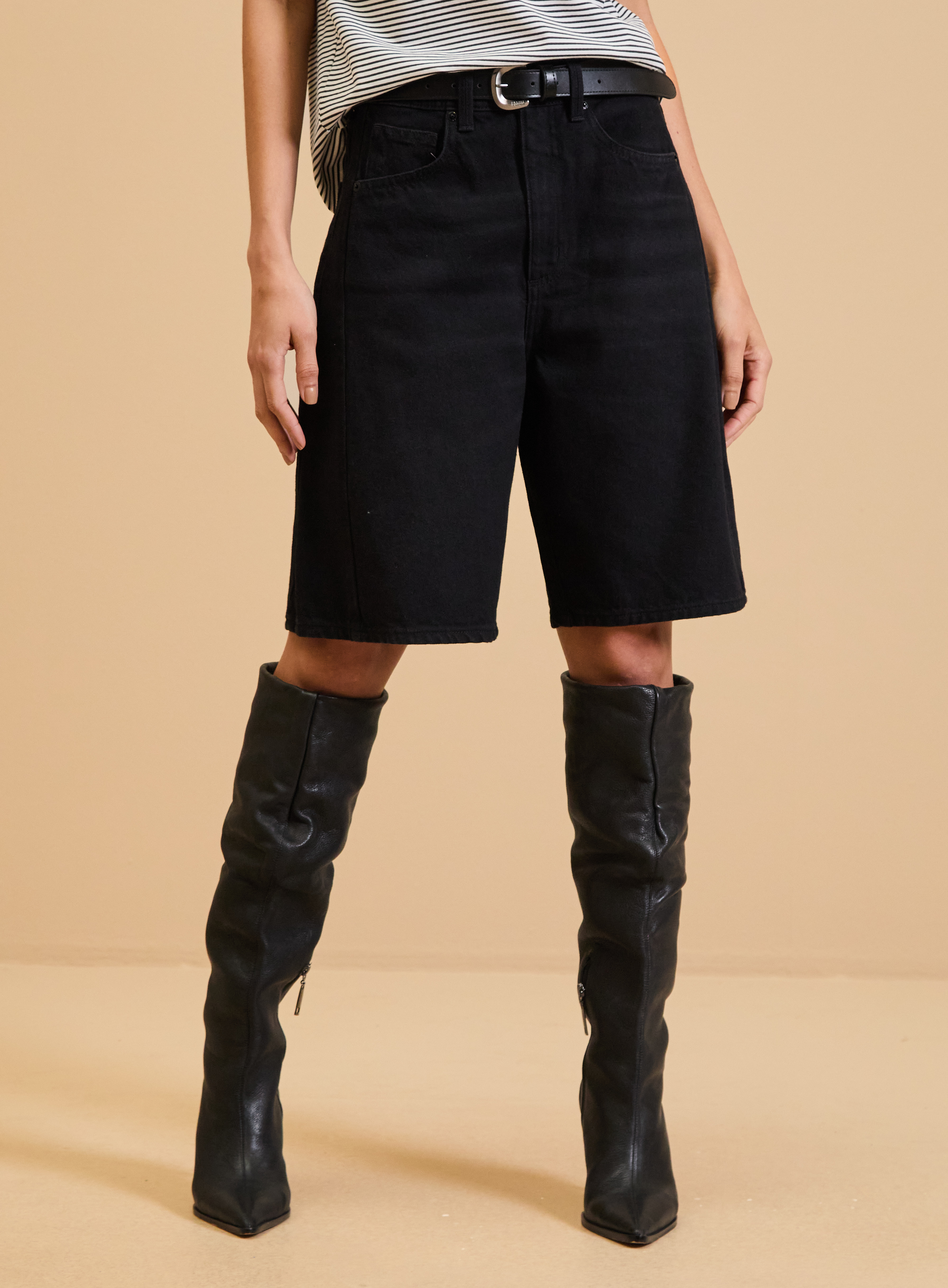BERMUDA JEANS BAGGY JORT COM CINTO 34 IND.PRETO