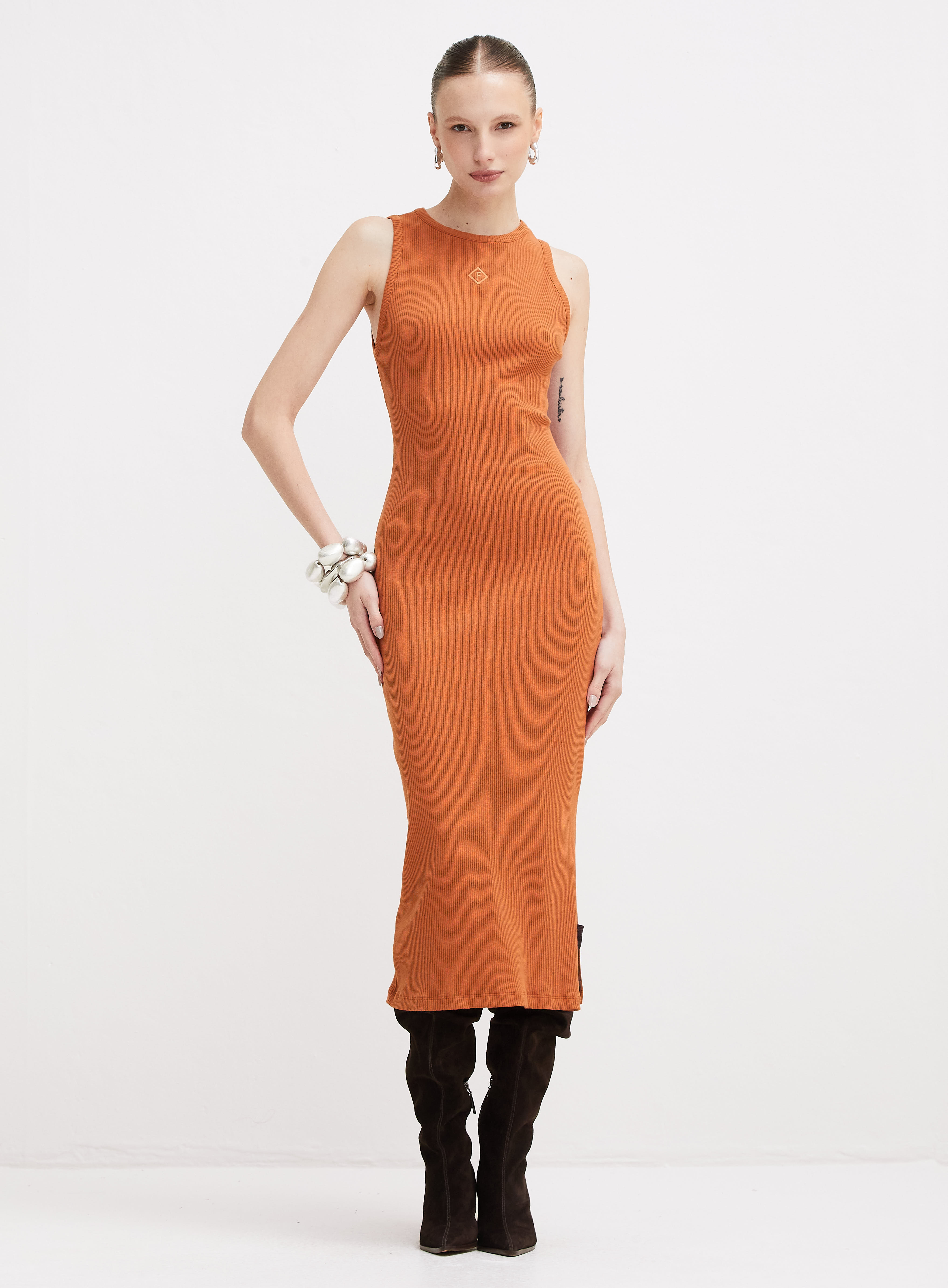 VESTIDO CANELADO G BEGE CAMILO
