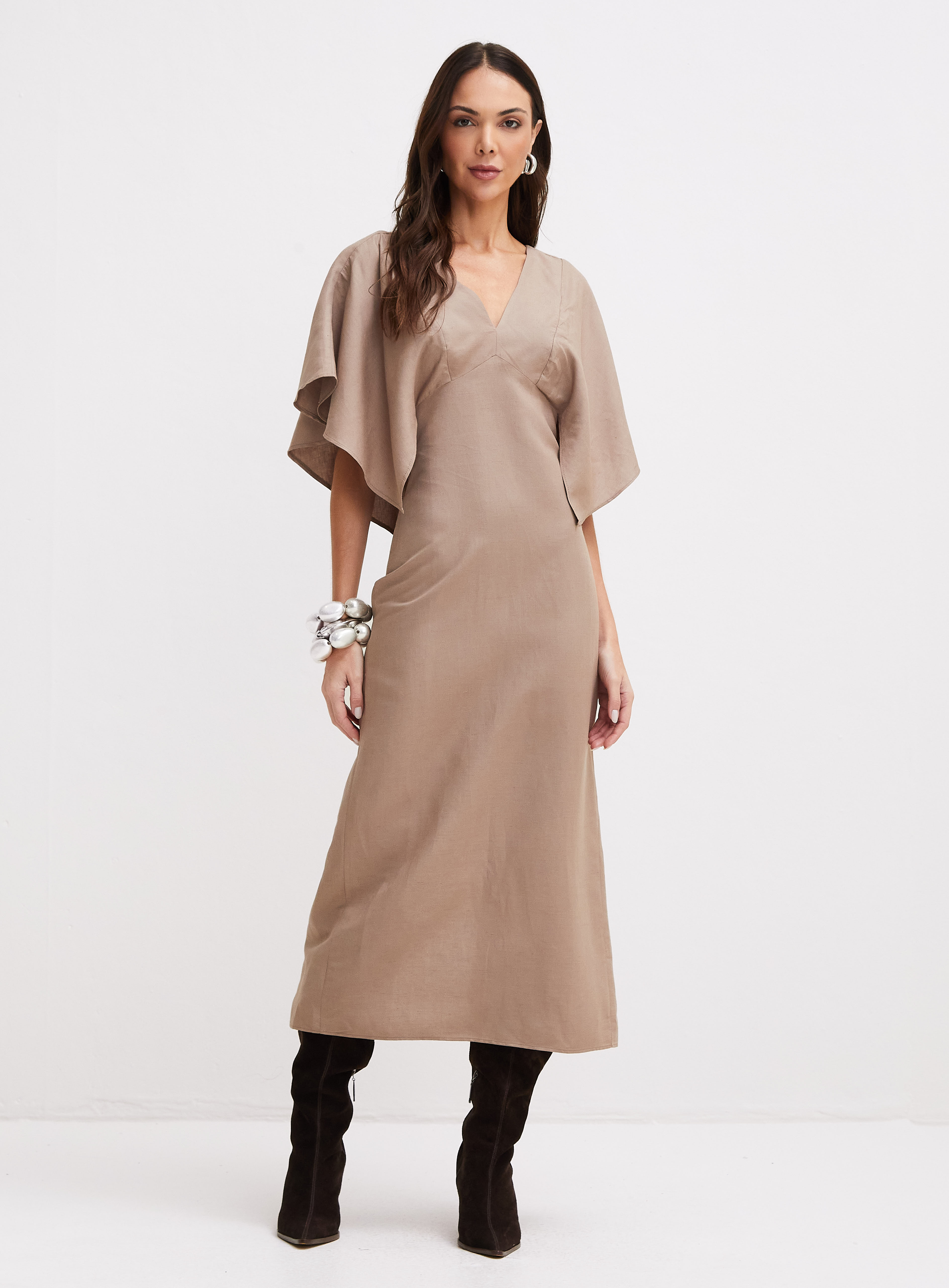 VESTIDO LINHO M MARROM NOZ MOSC