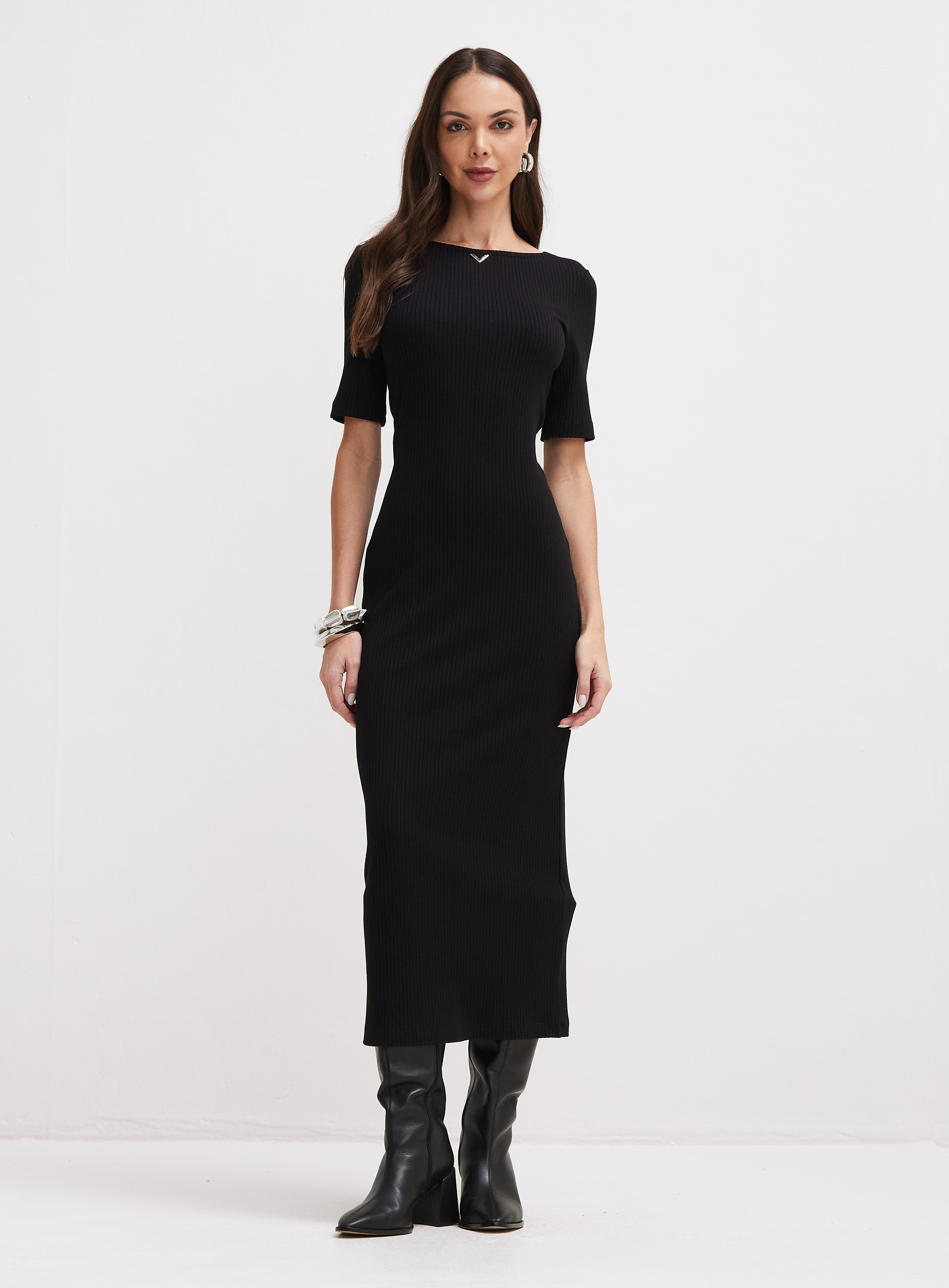 VESTIDO CANELADO G PRETO