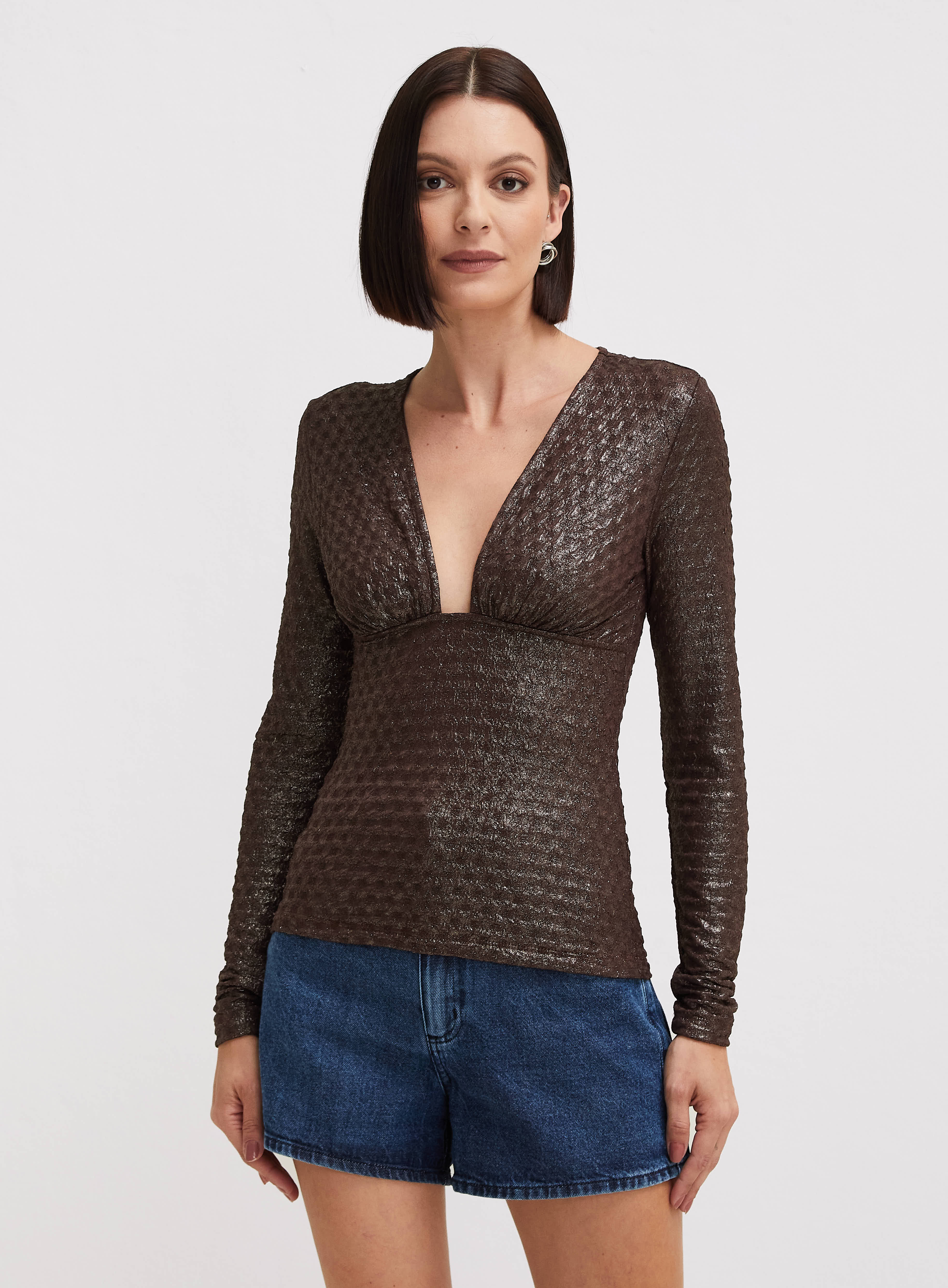 BLUSA METALIZADA G MARROM/DOURADO