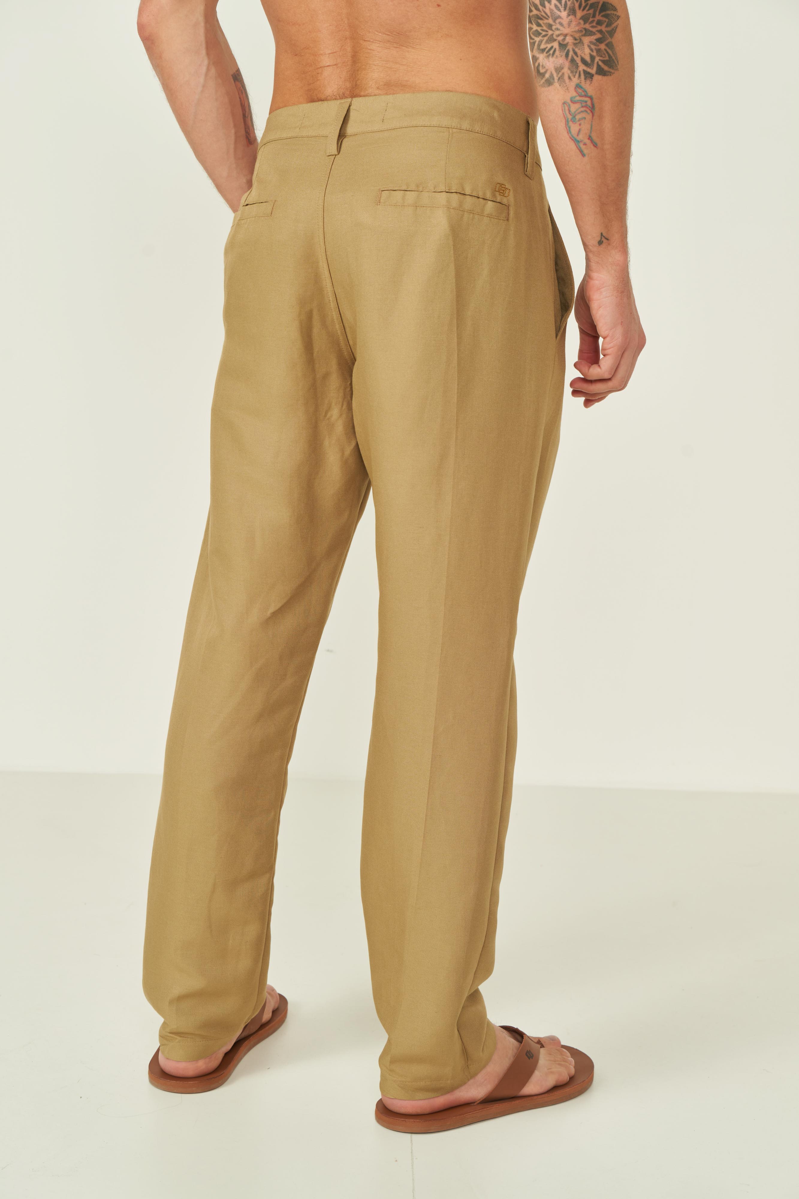 CALÇA LINHO GG BEGE TIGER
