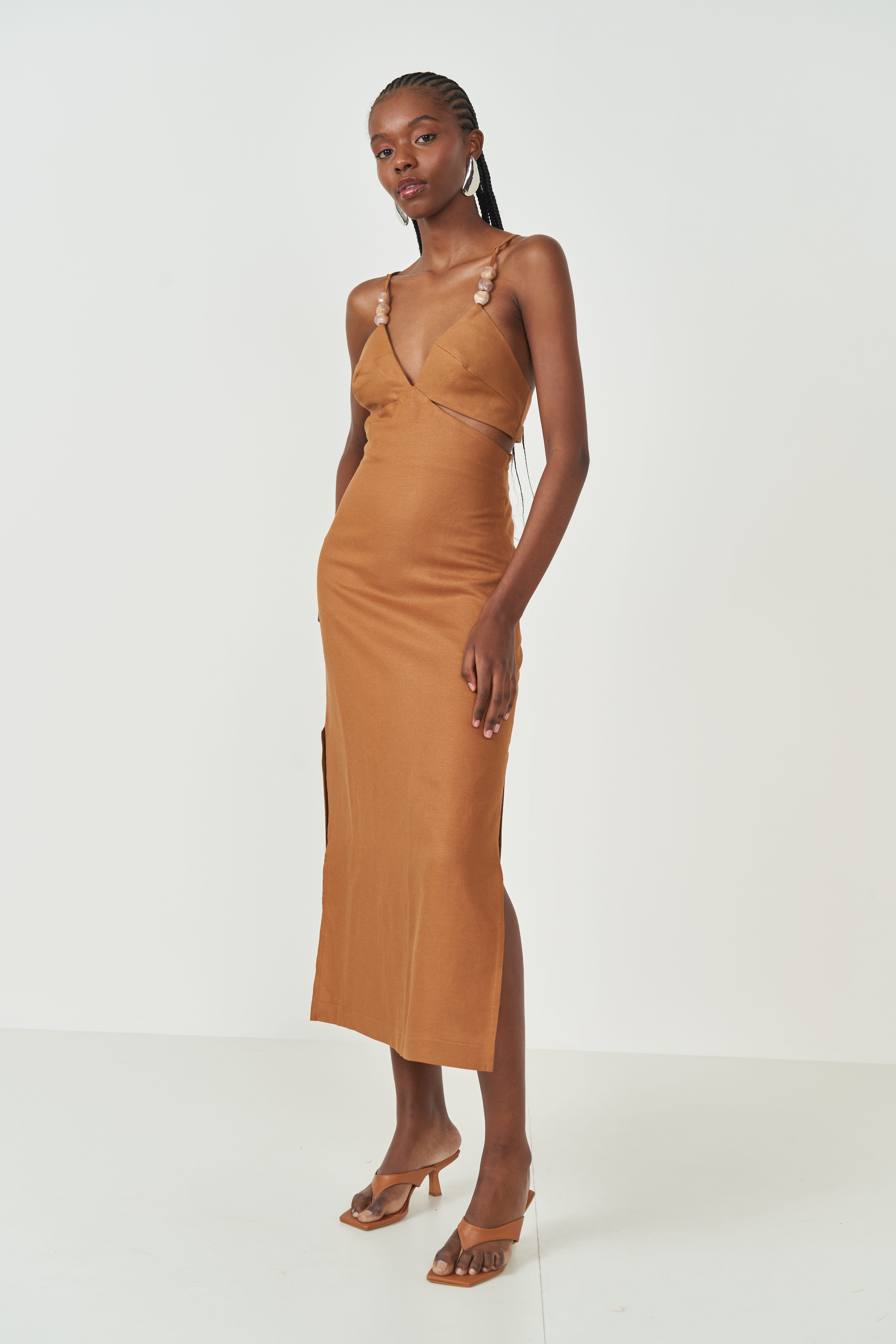 VESTIDO LINHO P MARROM EVERMORE