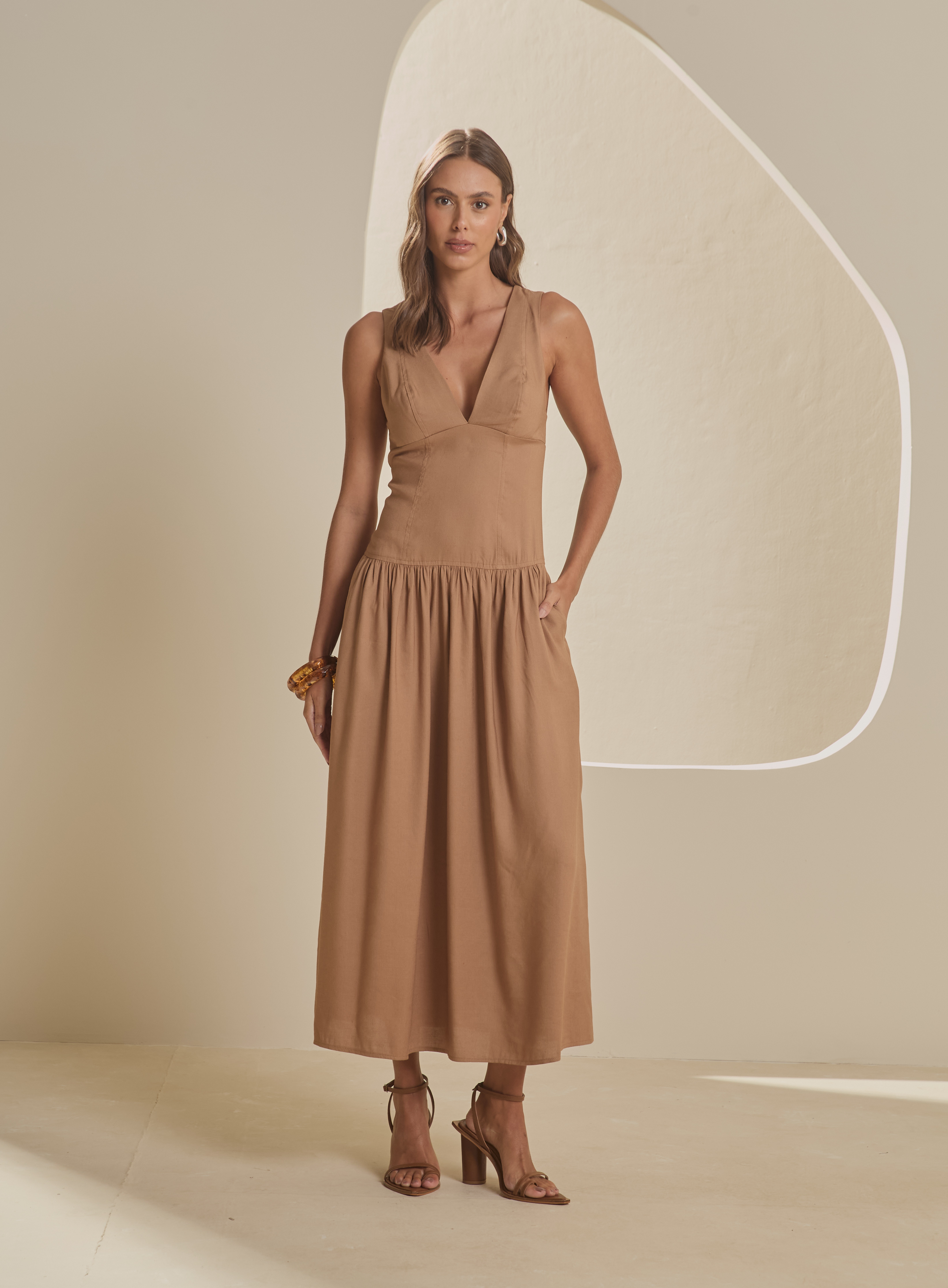 VESTIDO LINHO G MARROM TIMUR