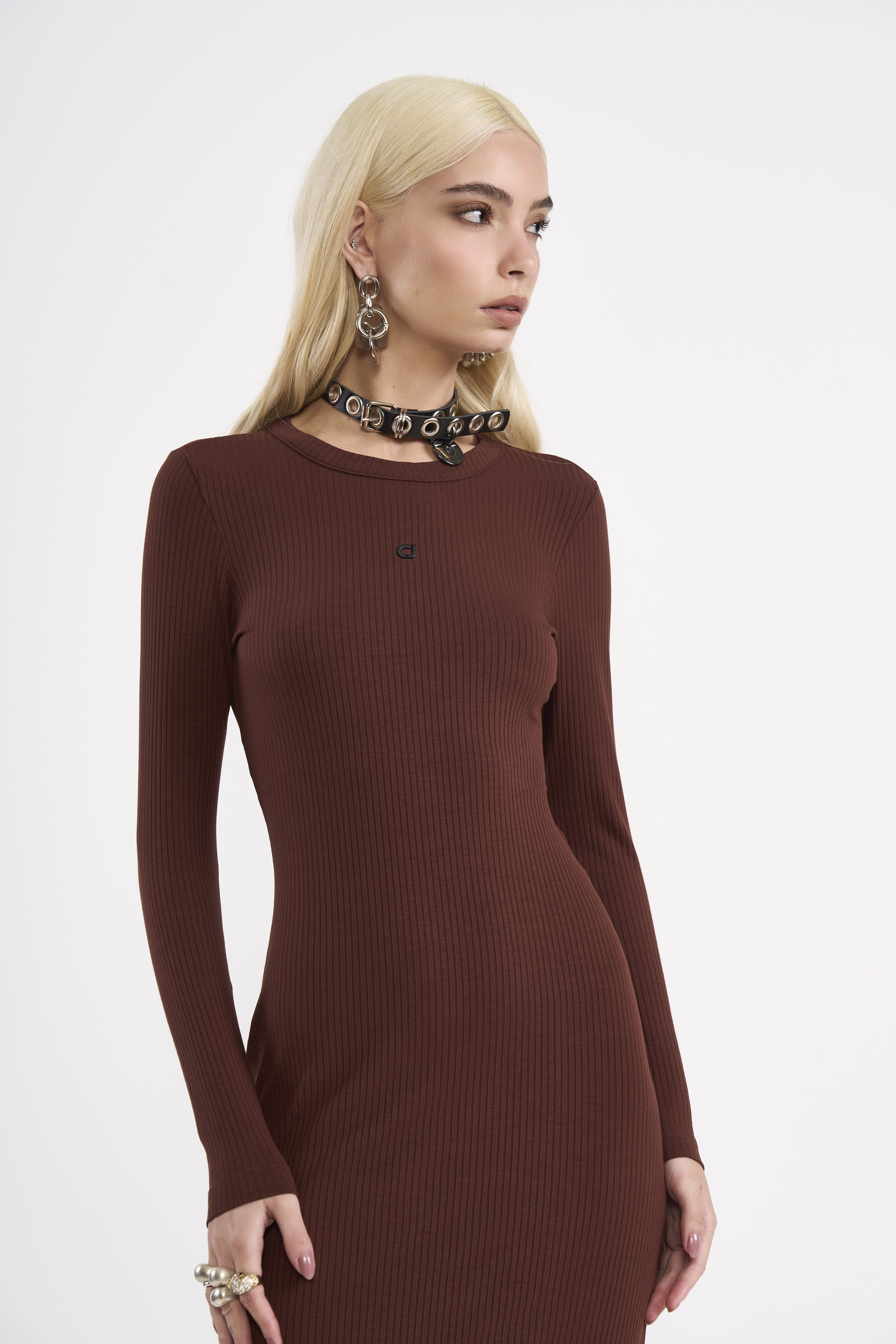 VESTIDO CANELADO G MARROM BEATEN BROWN