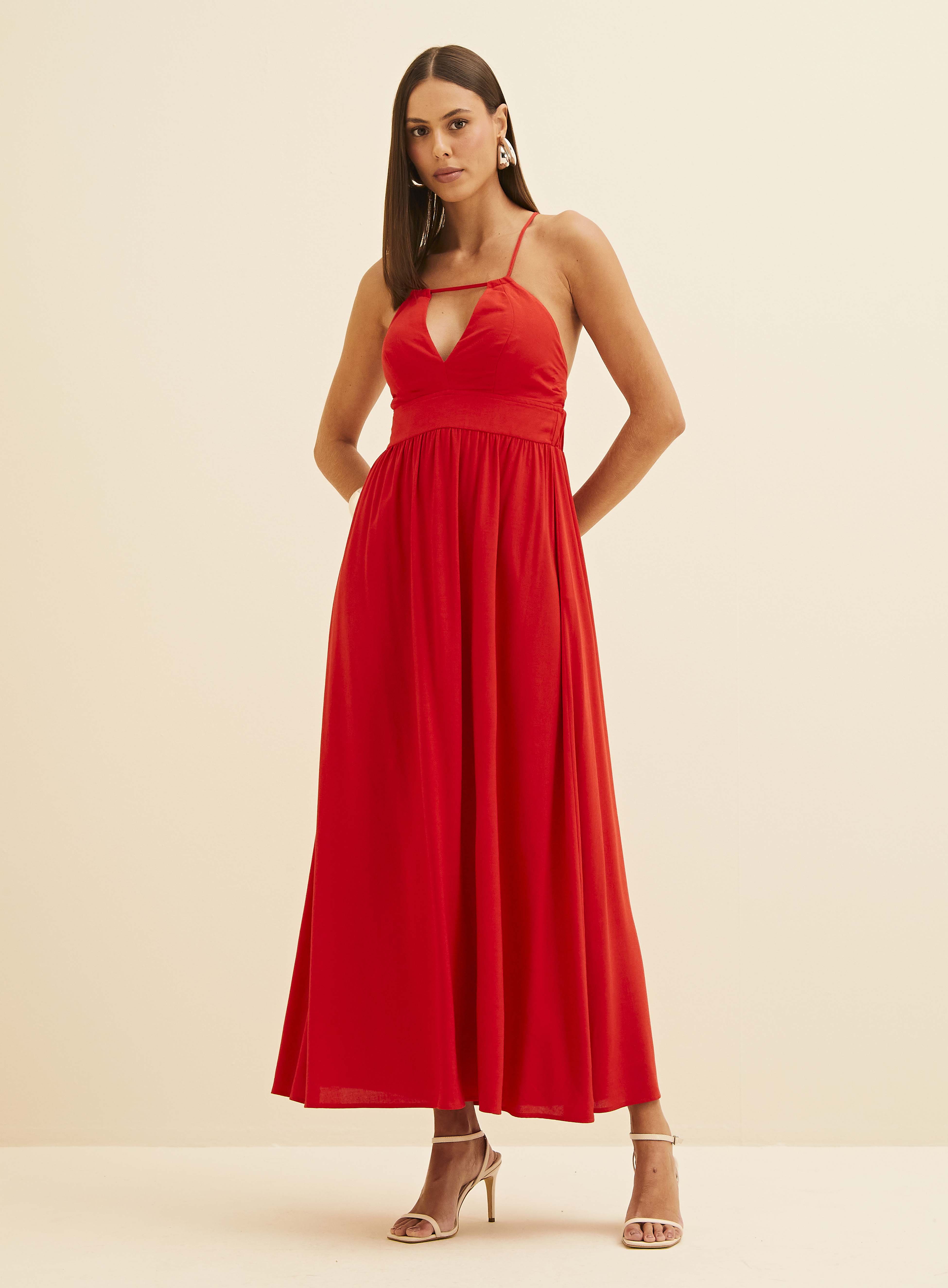 VESTIDO LINHO M VERMELHO
