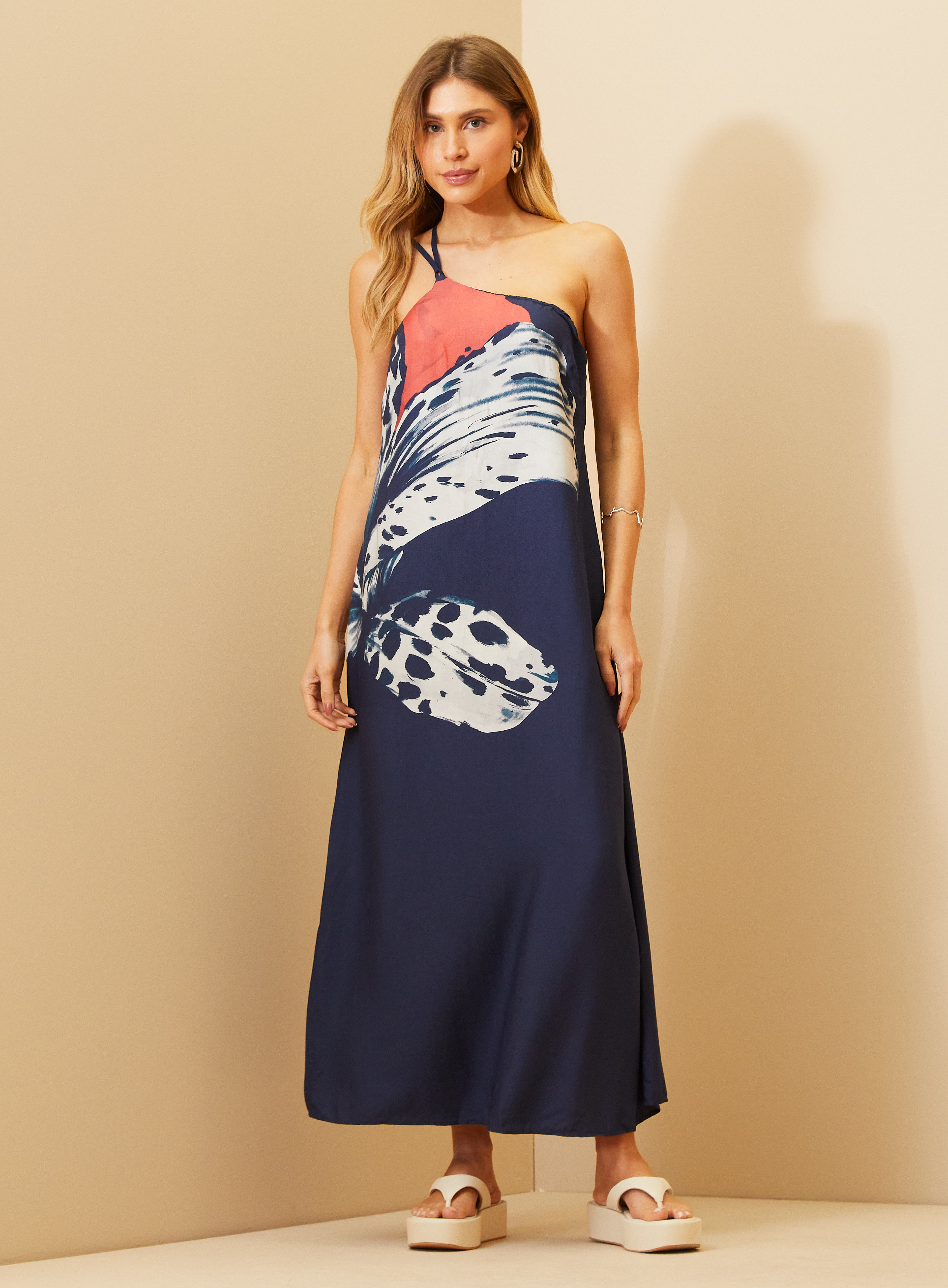 VESTIDO ESTAMPADO P FLOR LARANJA