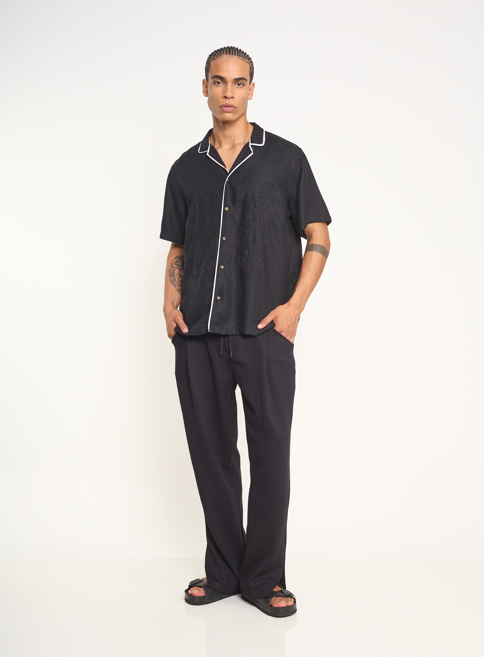 CAMISA LINHO BOX BORDADA GG PRETO
