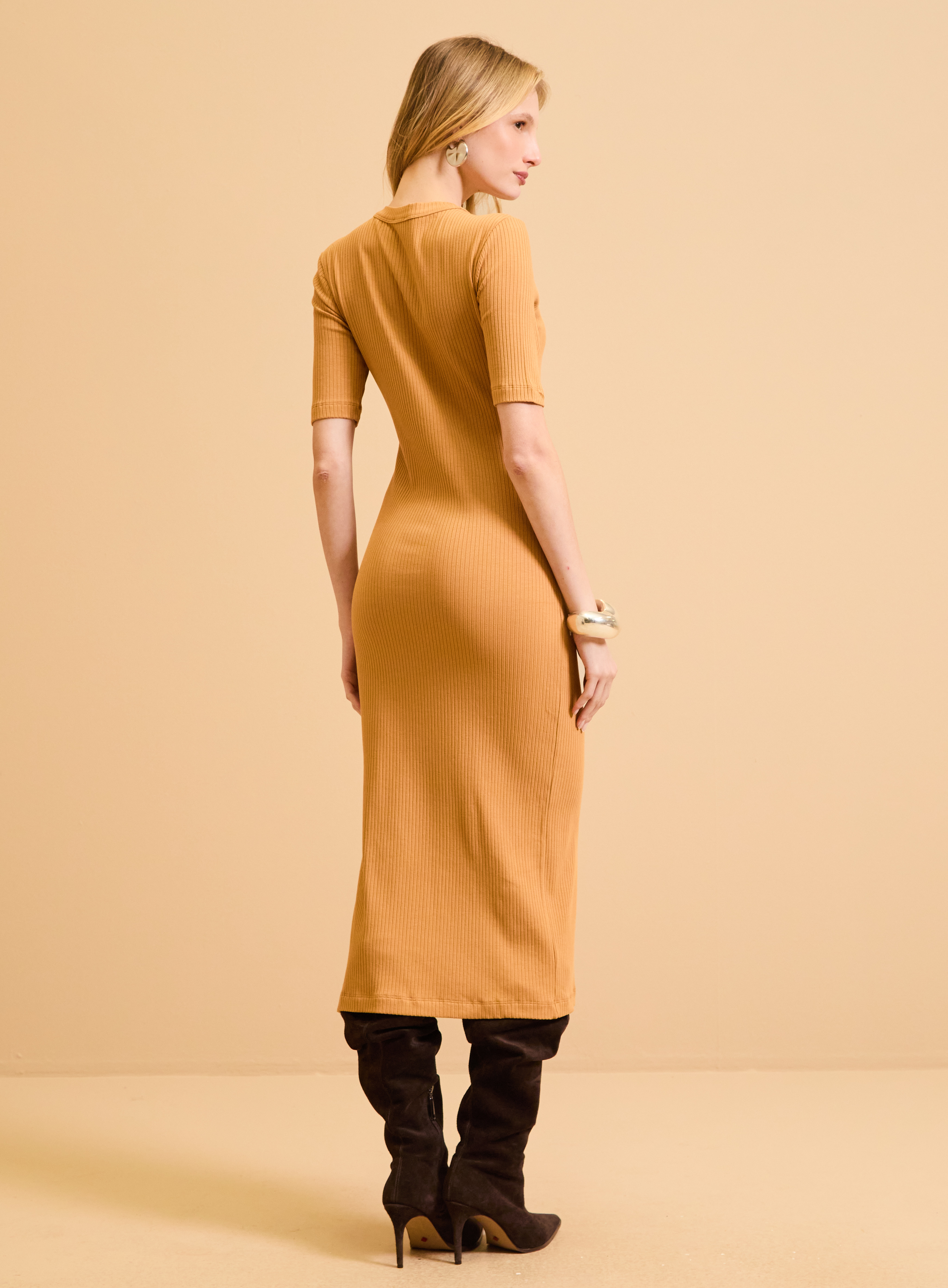 VESTIDO CANELADO G BEGE BELGATI