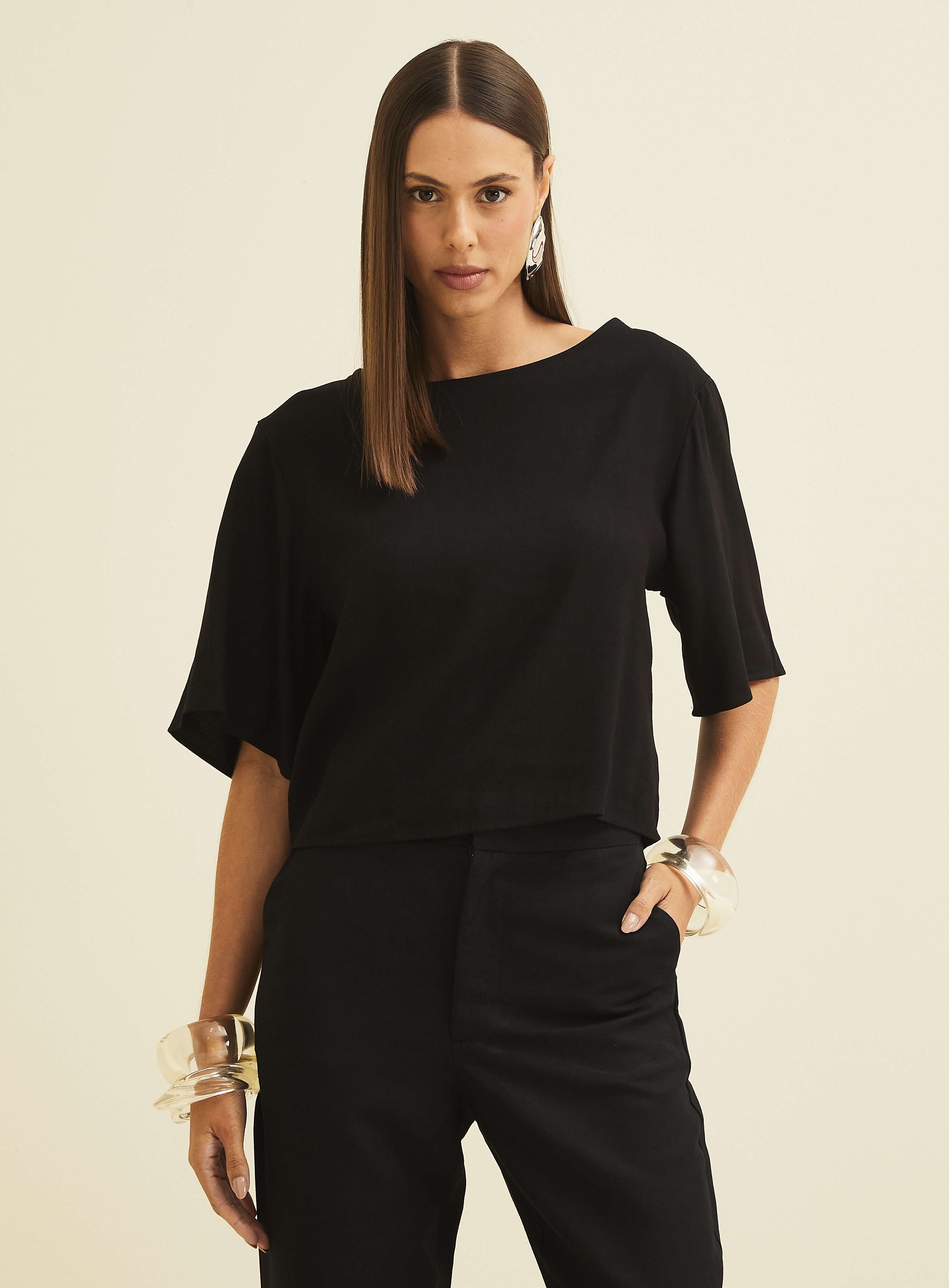 BLUSA LINHO G MARROM EBBELA