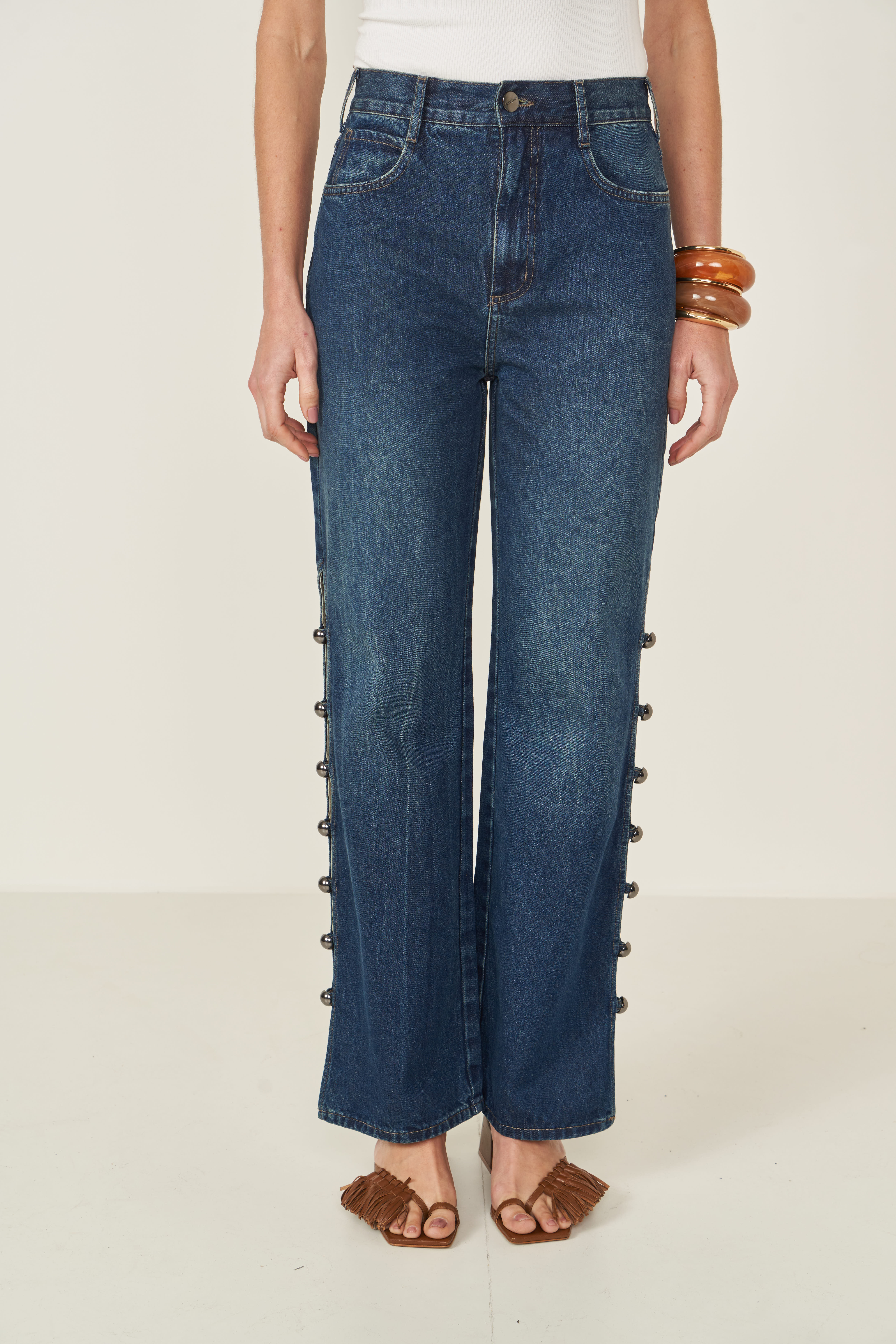 CALÇA JEANS LEONI LOW 44 INDIGO