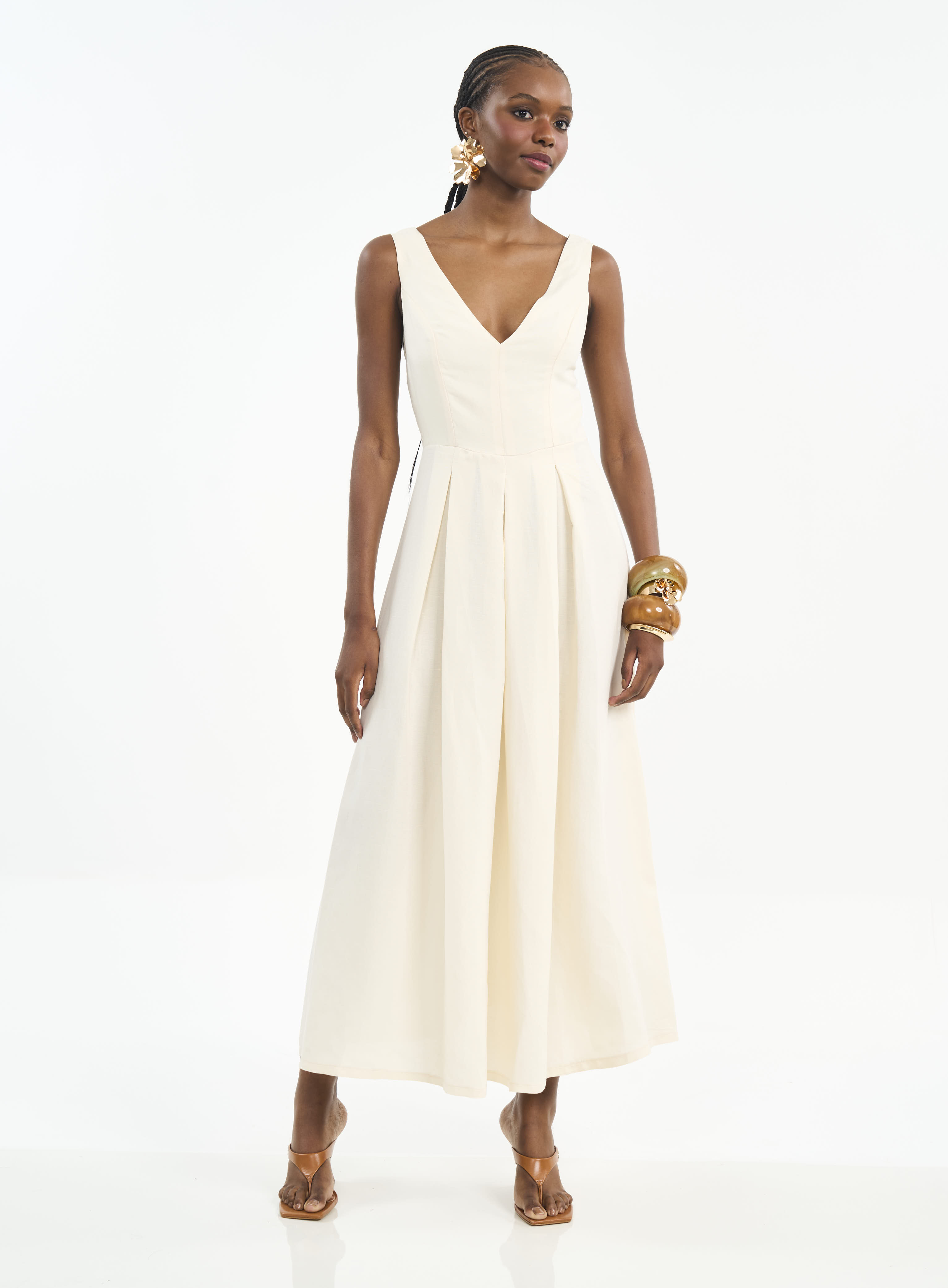 VESTIDO LINHO M BEGE AFFOGATO