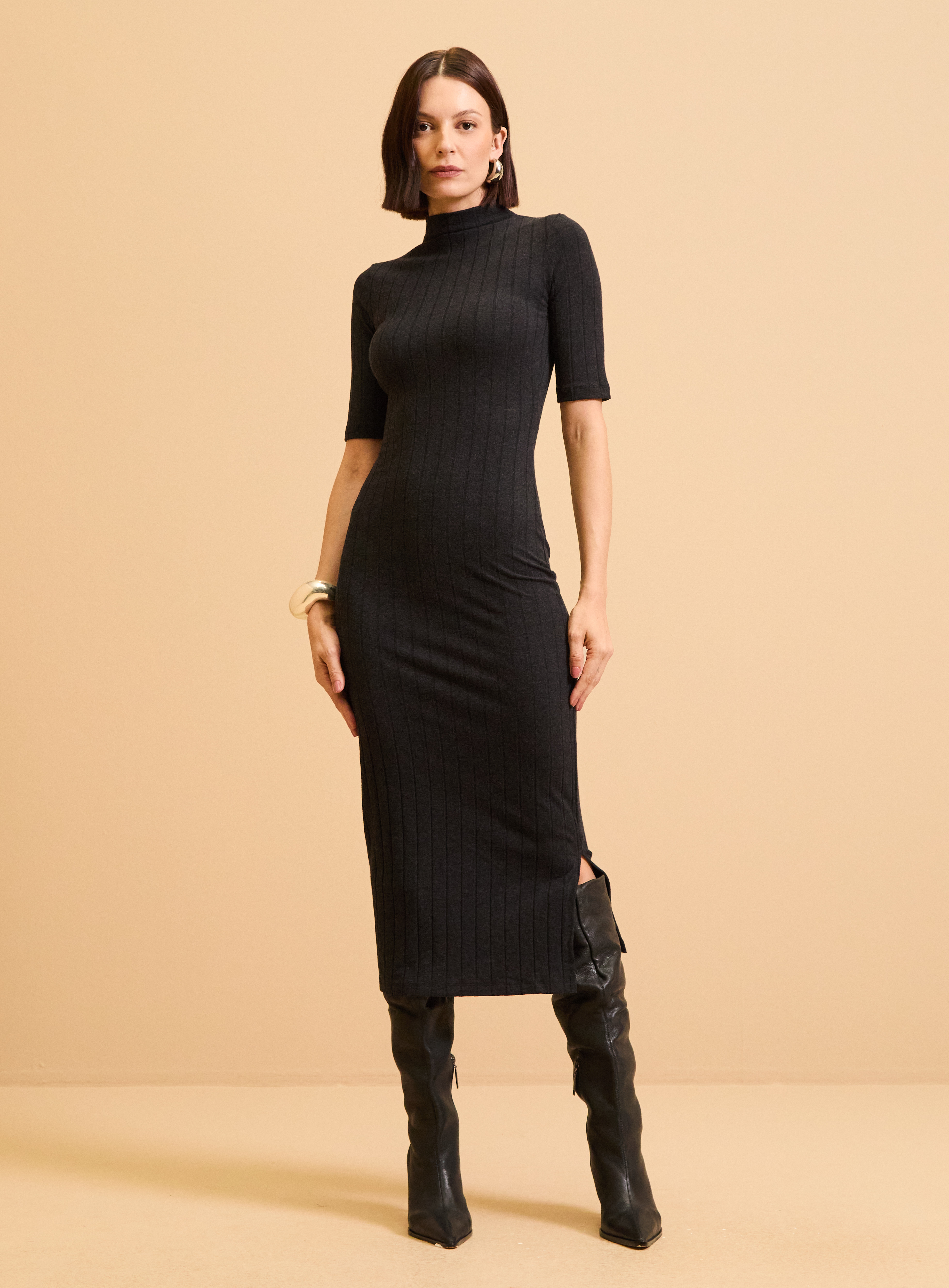 VESTIDO CANELADO P PRETO
