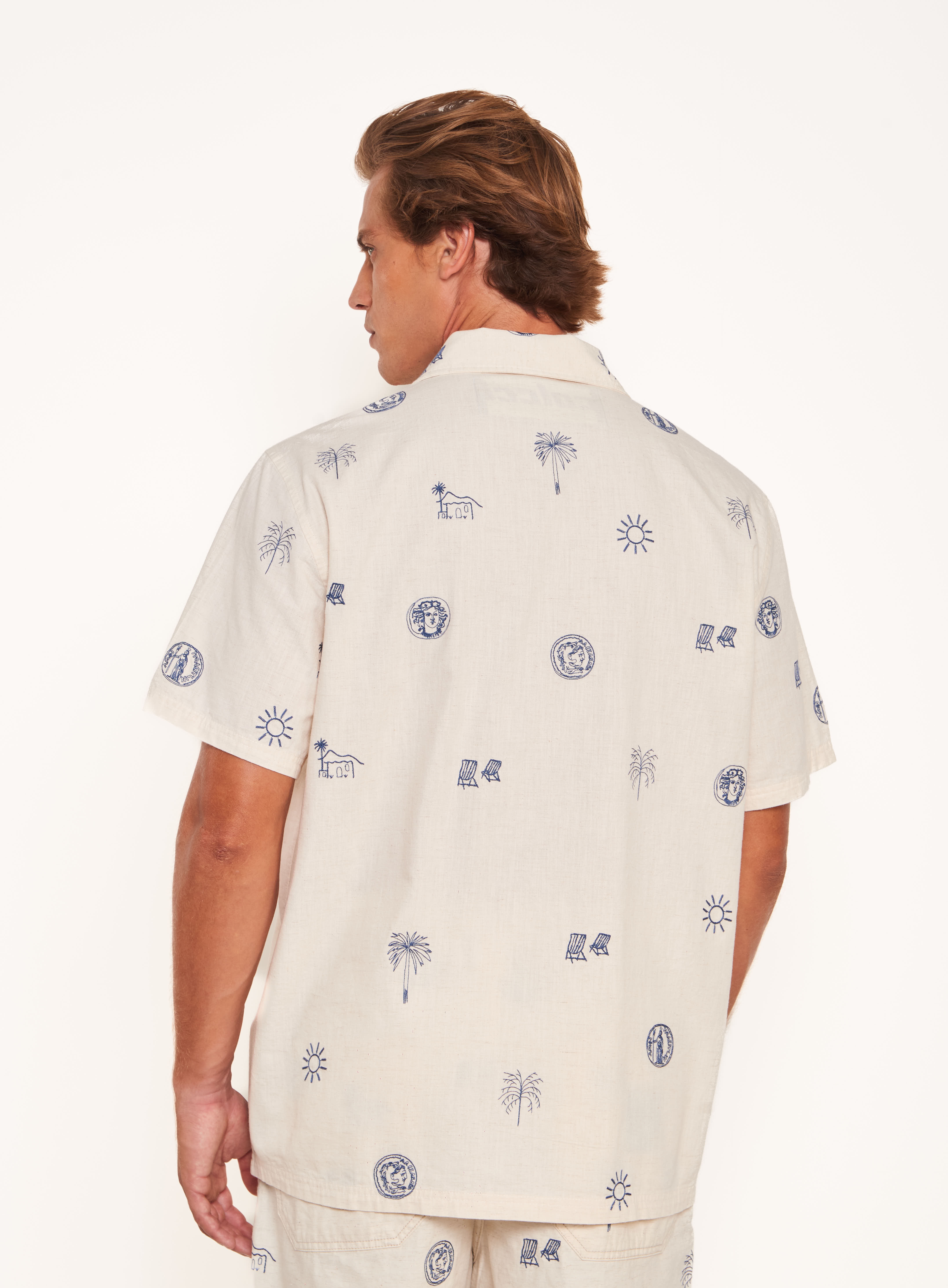 CAMISA LINHO BOX BORDADA GG OFF/BEGE