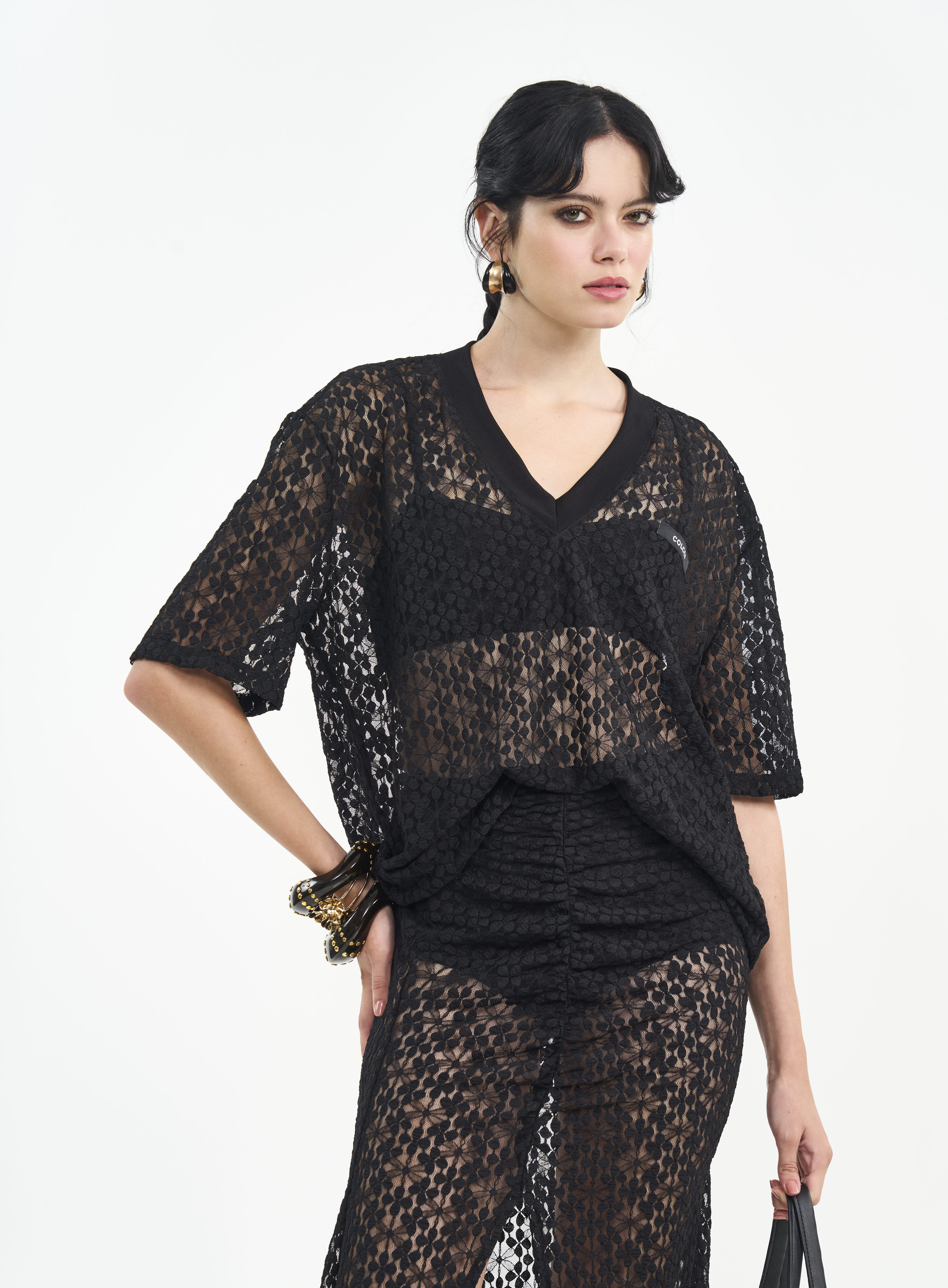 CAMISETA RENDA P PRETO