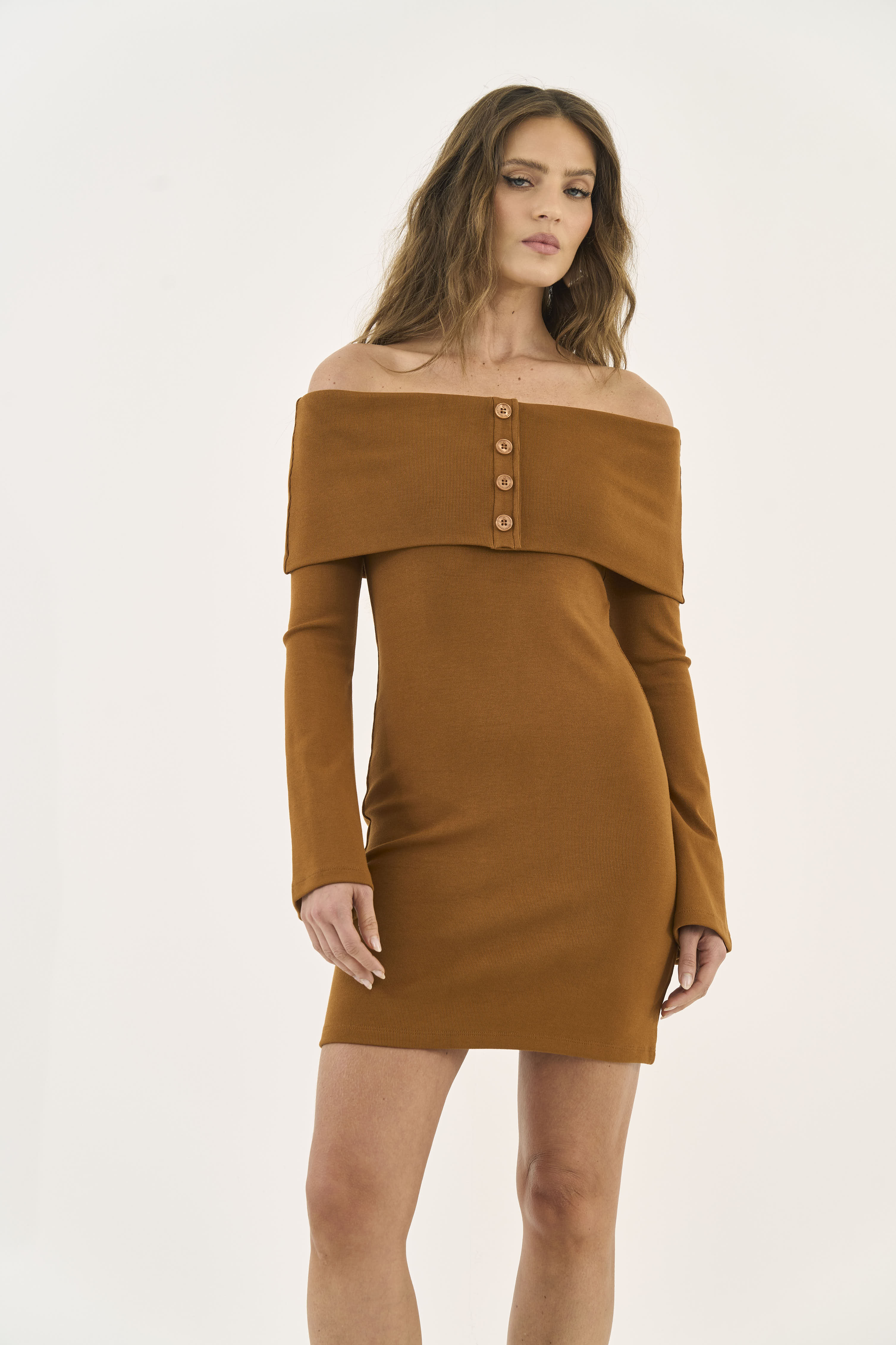 VESTIDO CANELADO G MARROM DROME