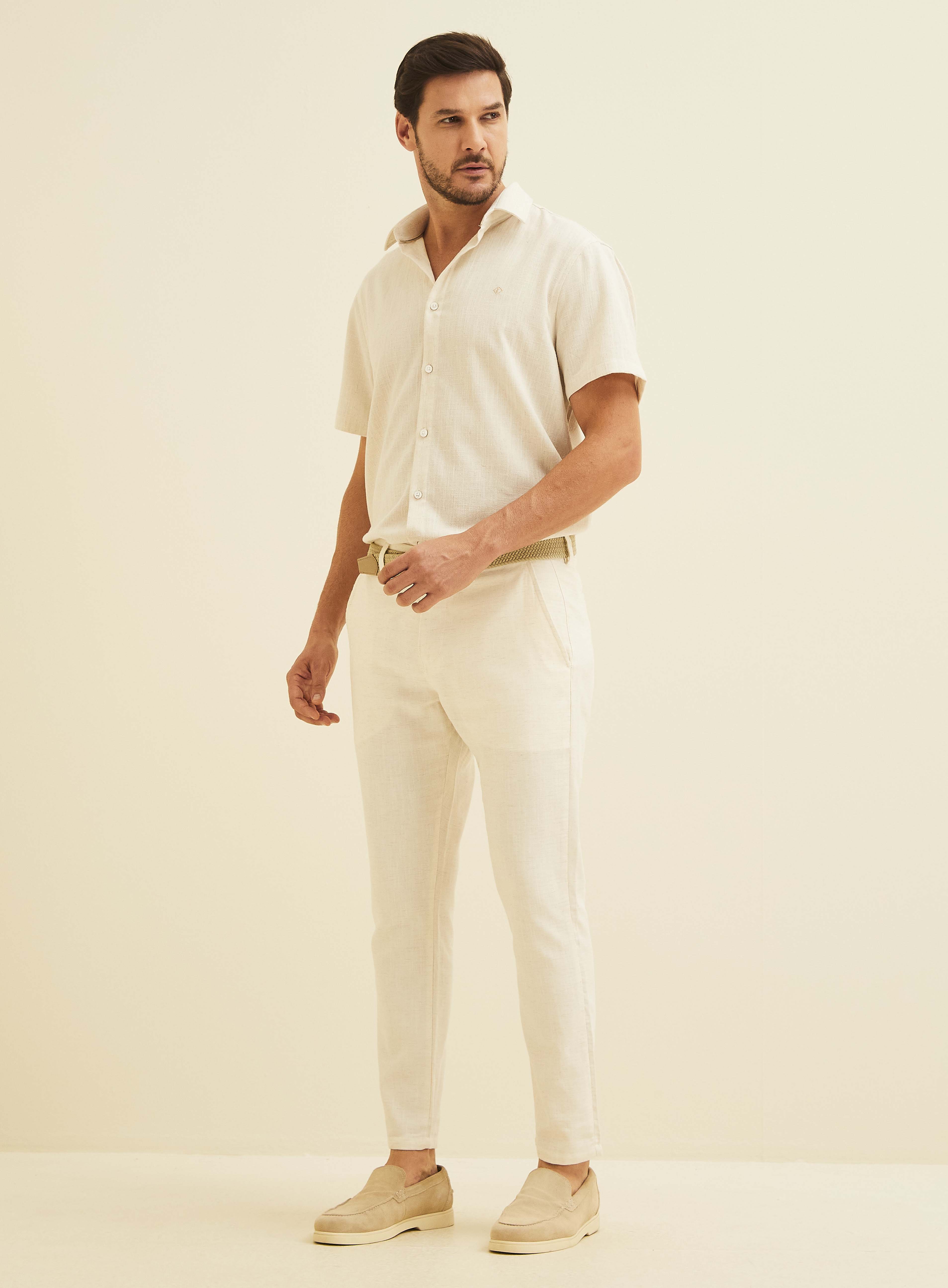 CALÇA LINHO 42 BEGE AFFOGATO
