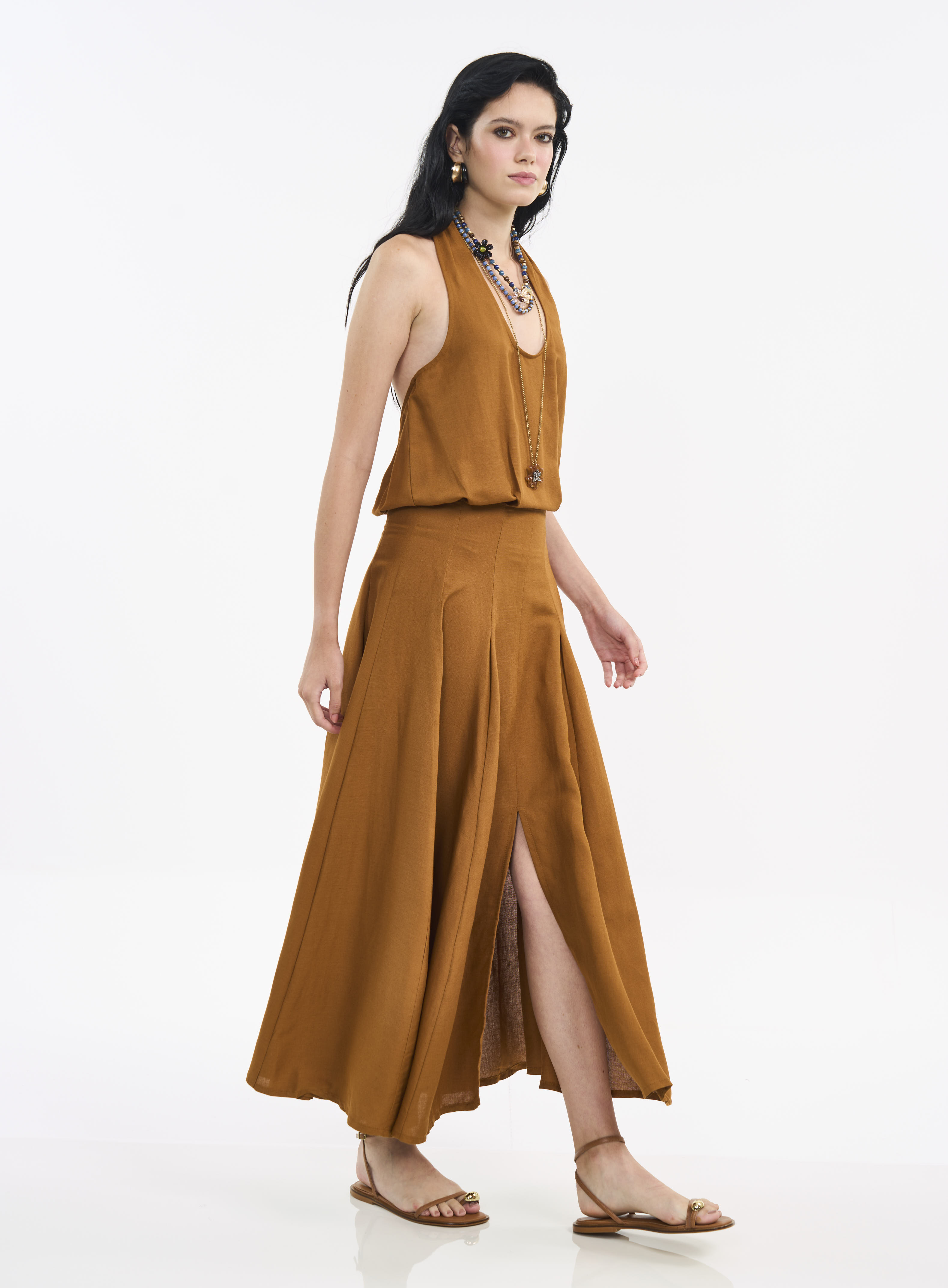 VESTIDO LINHO G MARROM DROME