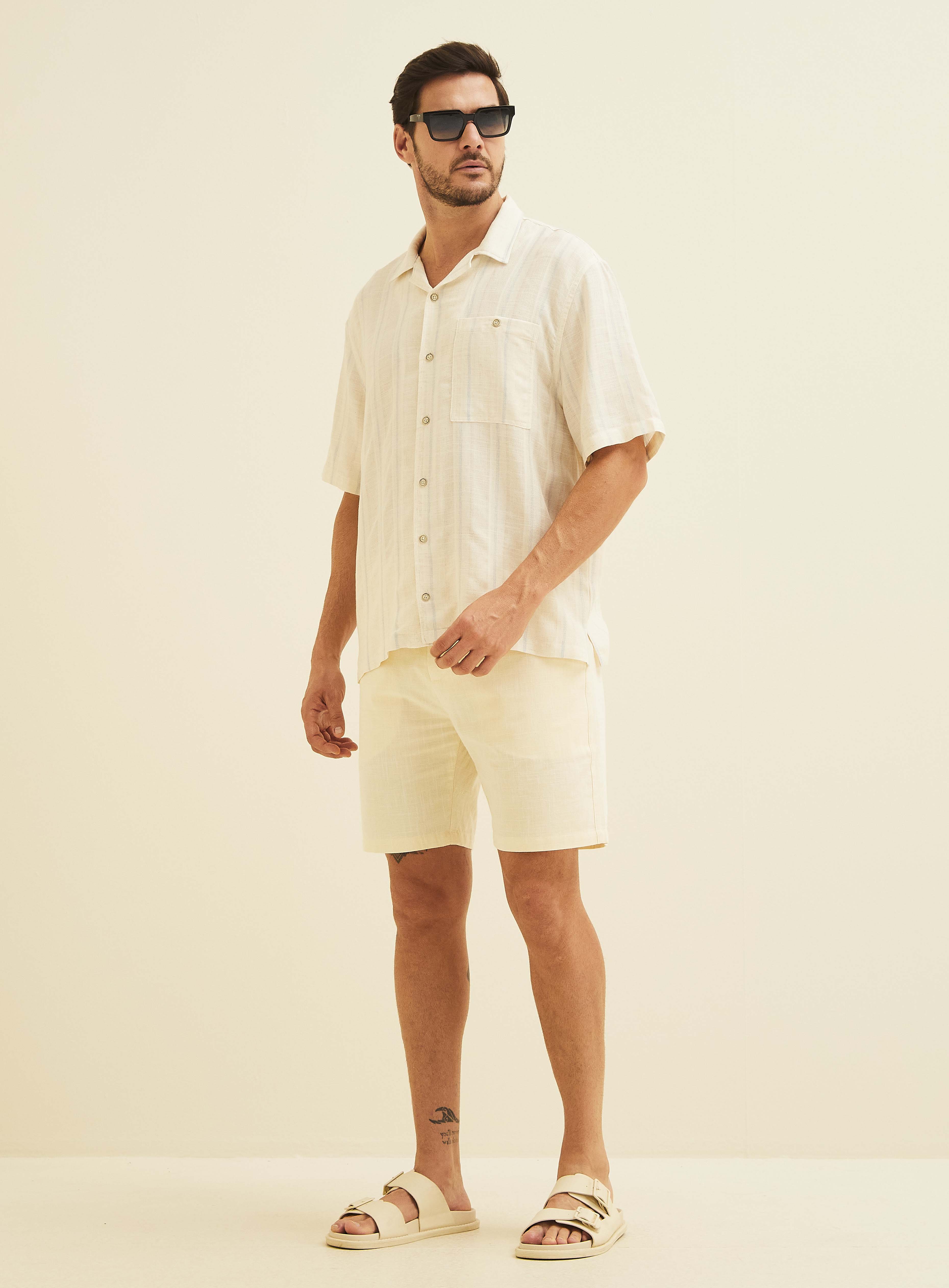 CAMISA LINHO VINTAGE OVER GG LISTRADO OFF