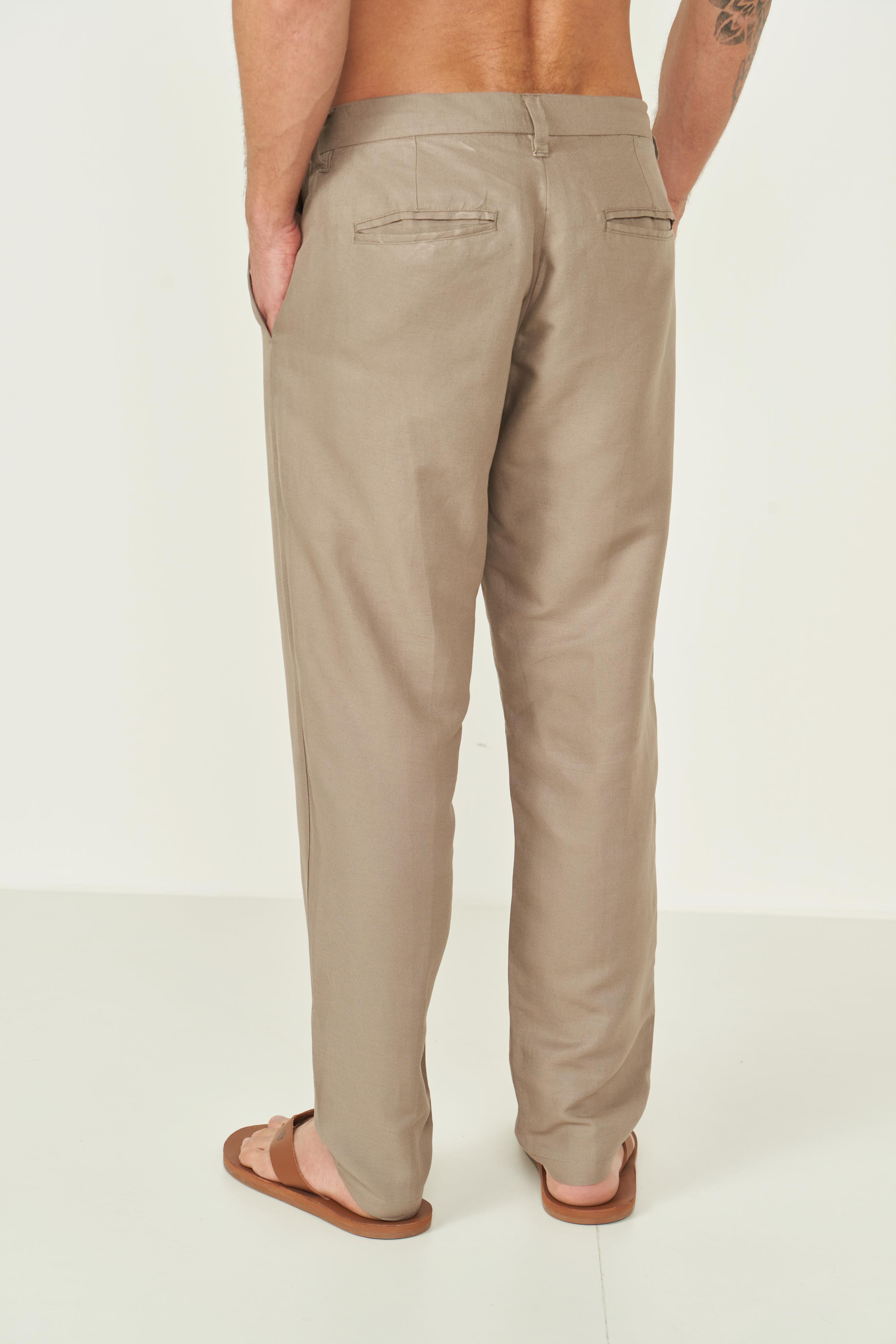 CALÇA LINHO GG BEGE CINZAS