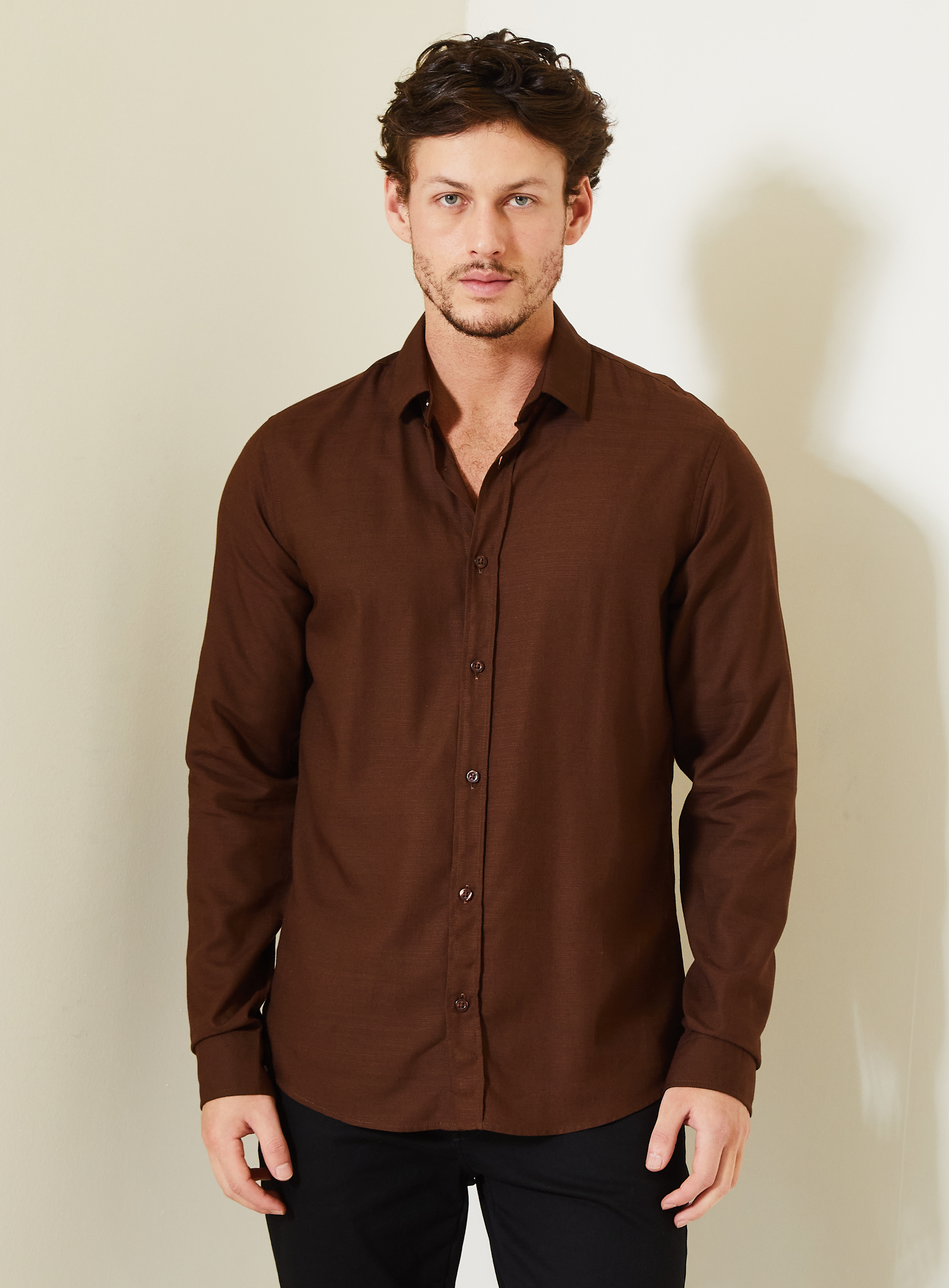 CAMISA CASUAL GG MARROM NOBUCK