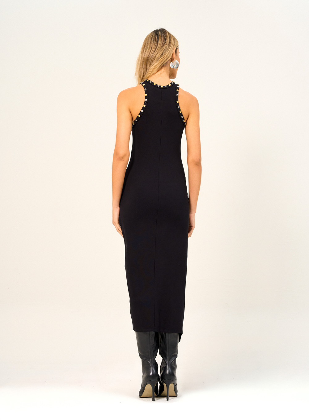 VESTIDO CANELADO COM BORDADO MANUAL GG PRETO