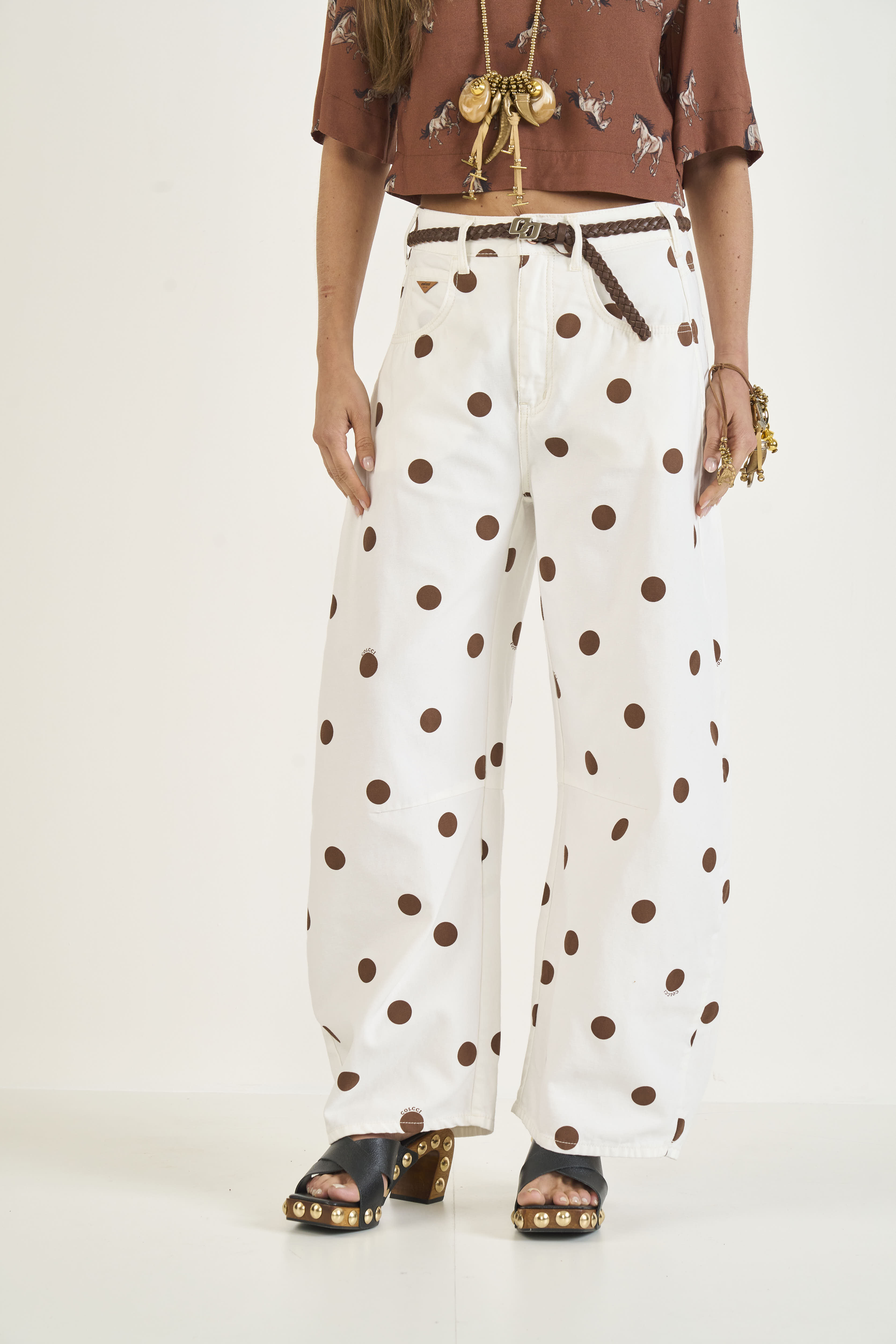 CALÇA SARJA BARRIL ESTAMPADA 44 POA QUADRO