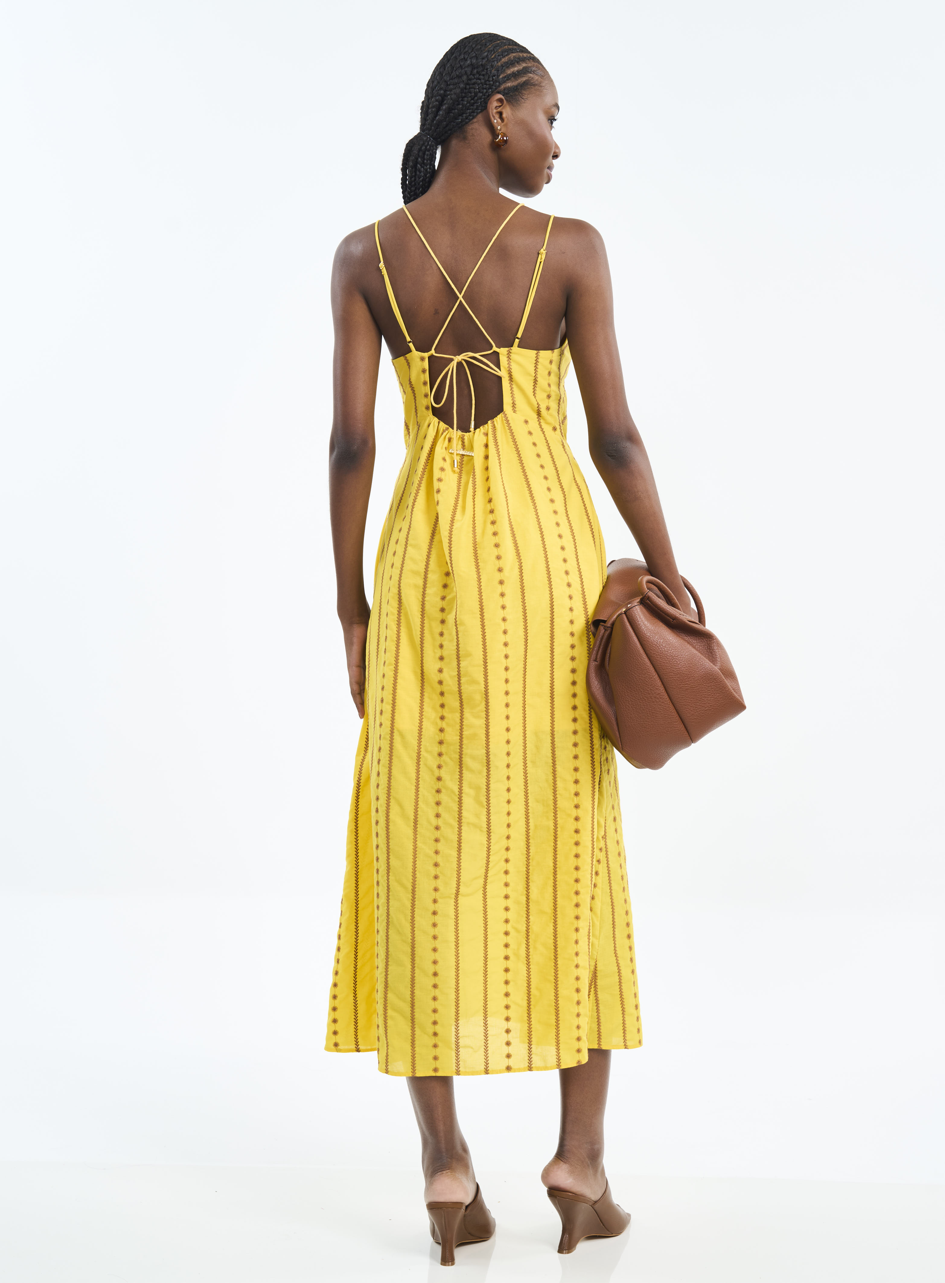 VESTIDO BORDADO G AMARELO/MARROM