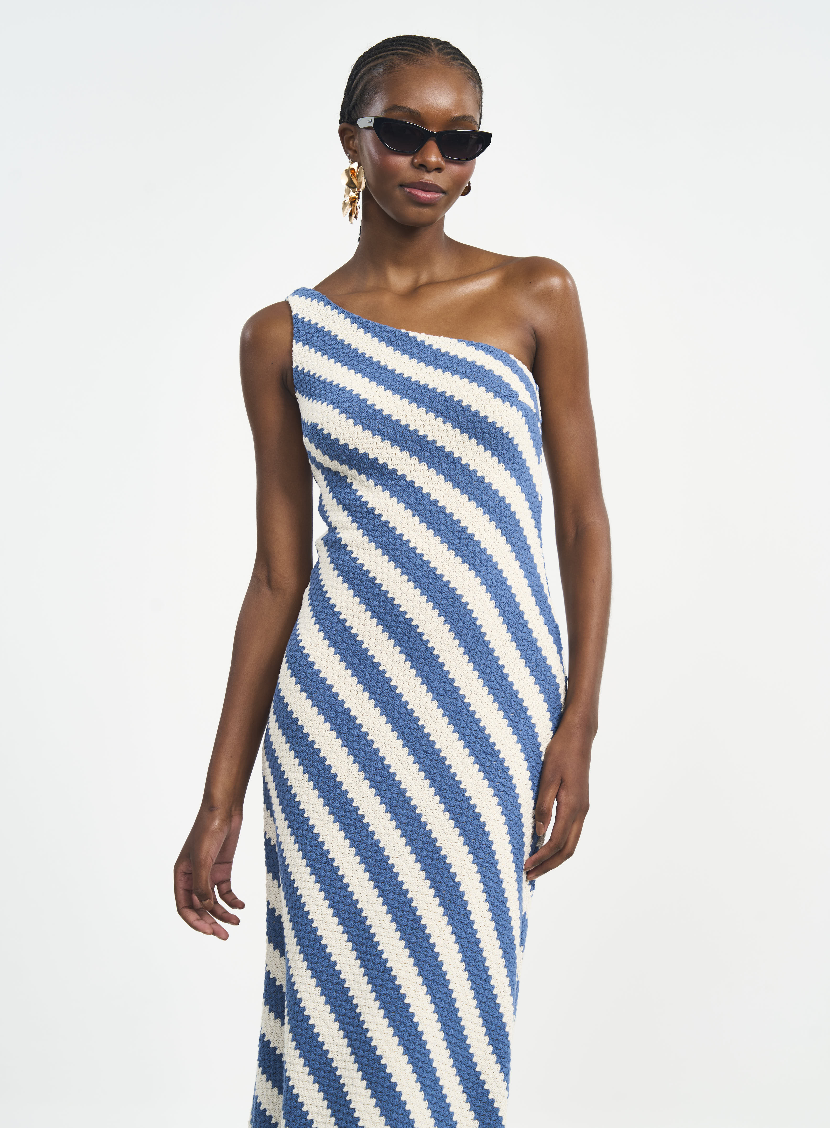 VESTIDO LISTRADO G BEGE/MARINHO