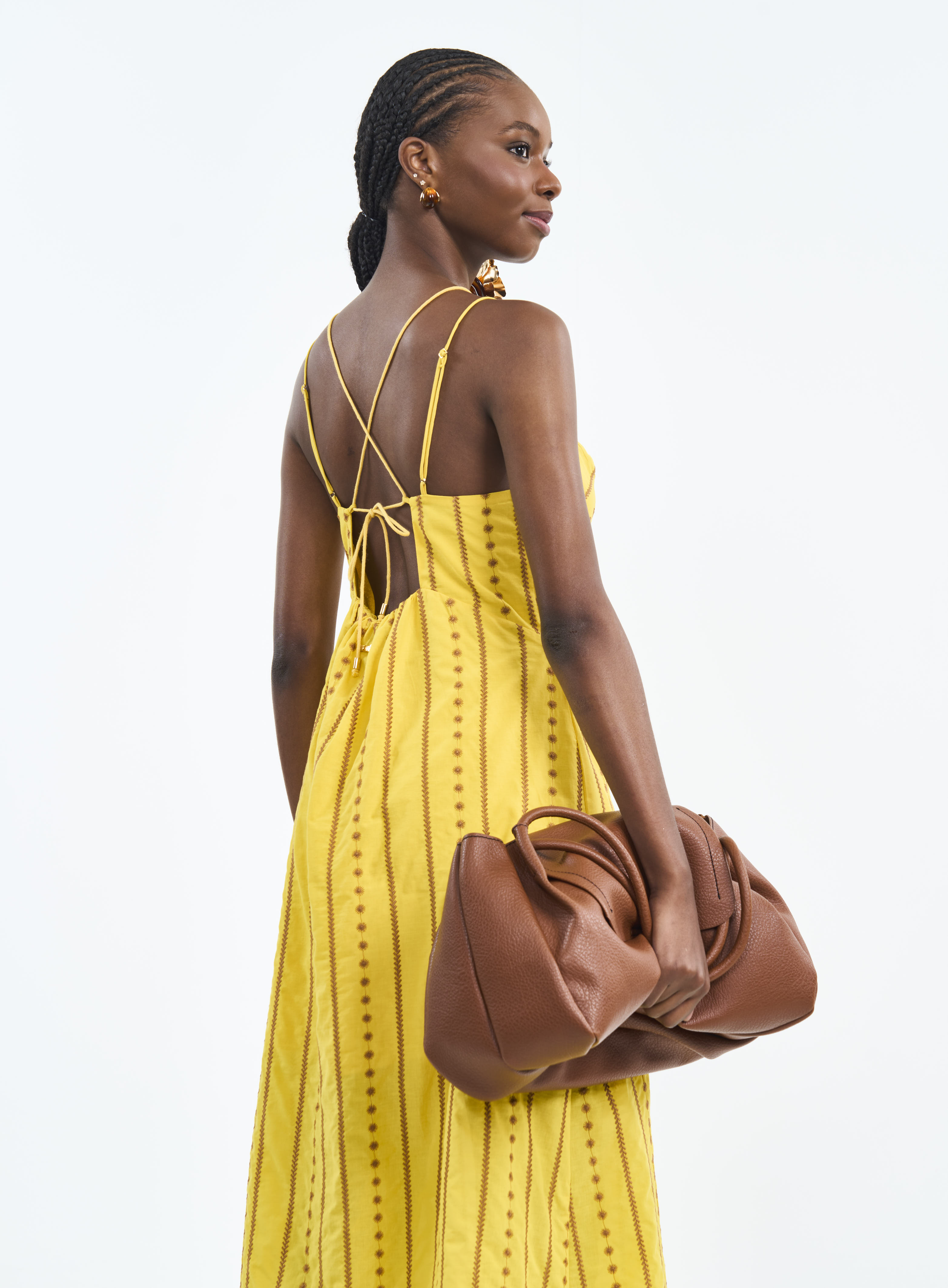 VESTIDO BORDADO G AMARELO/MARROM