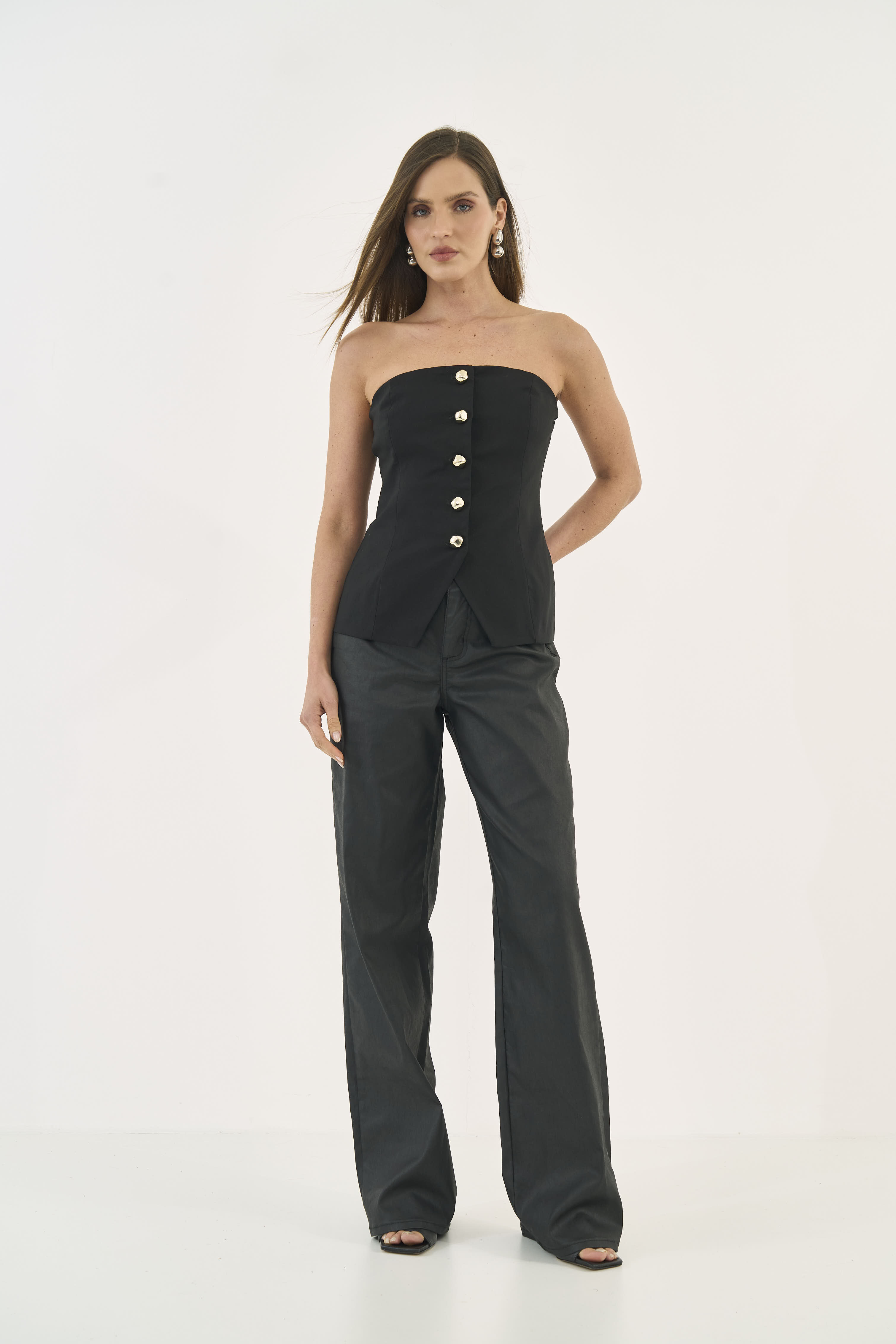 CALÇA SARJA JULIETTE STRETCH RESINADA 38 PRETO