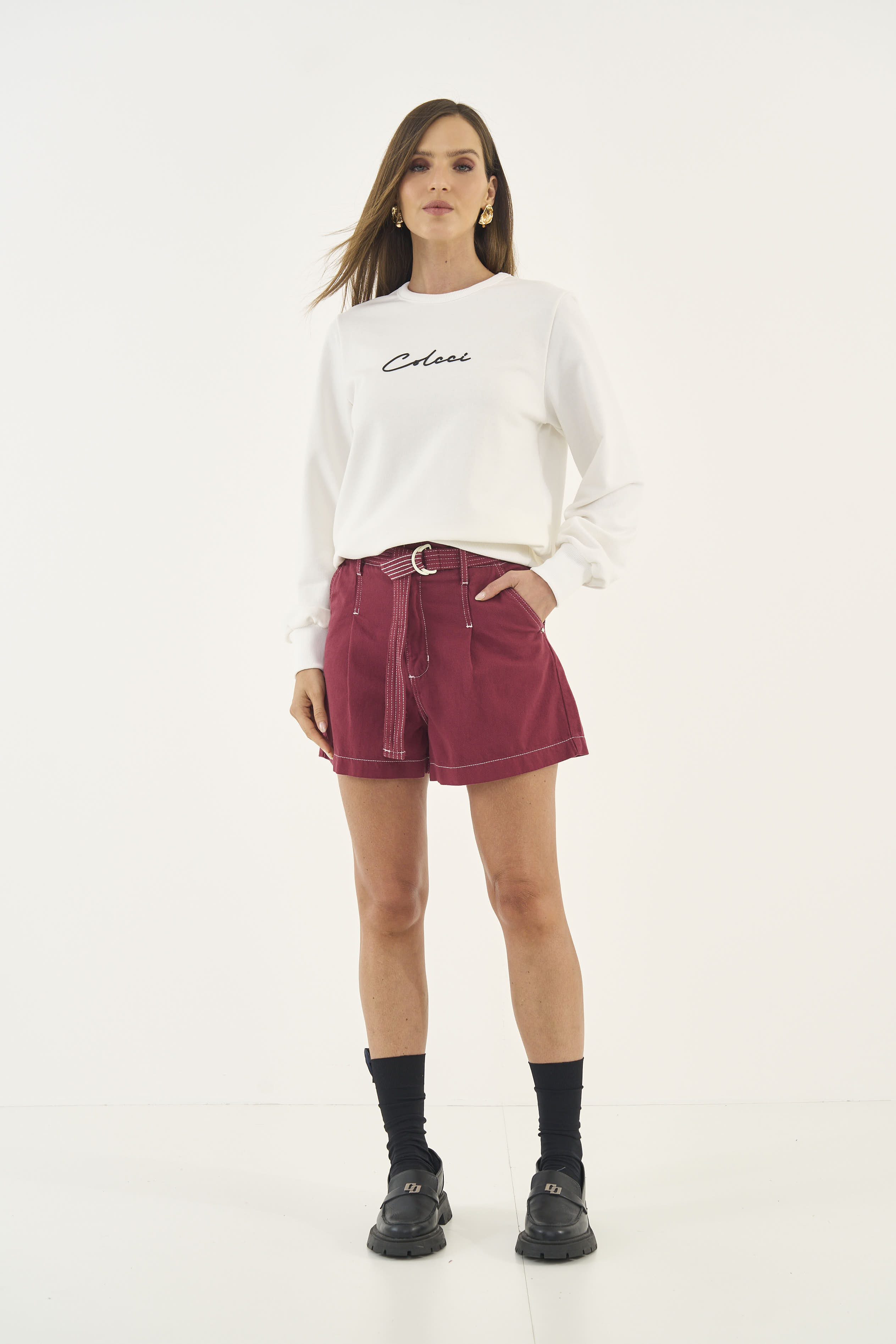 SHORT SARJA JOANA COM CINTO 36 BORDO BLOODSTONE