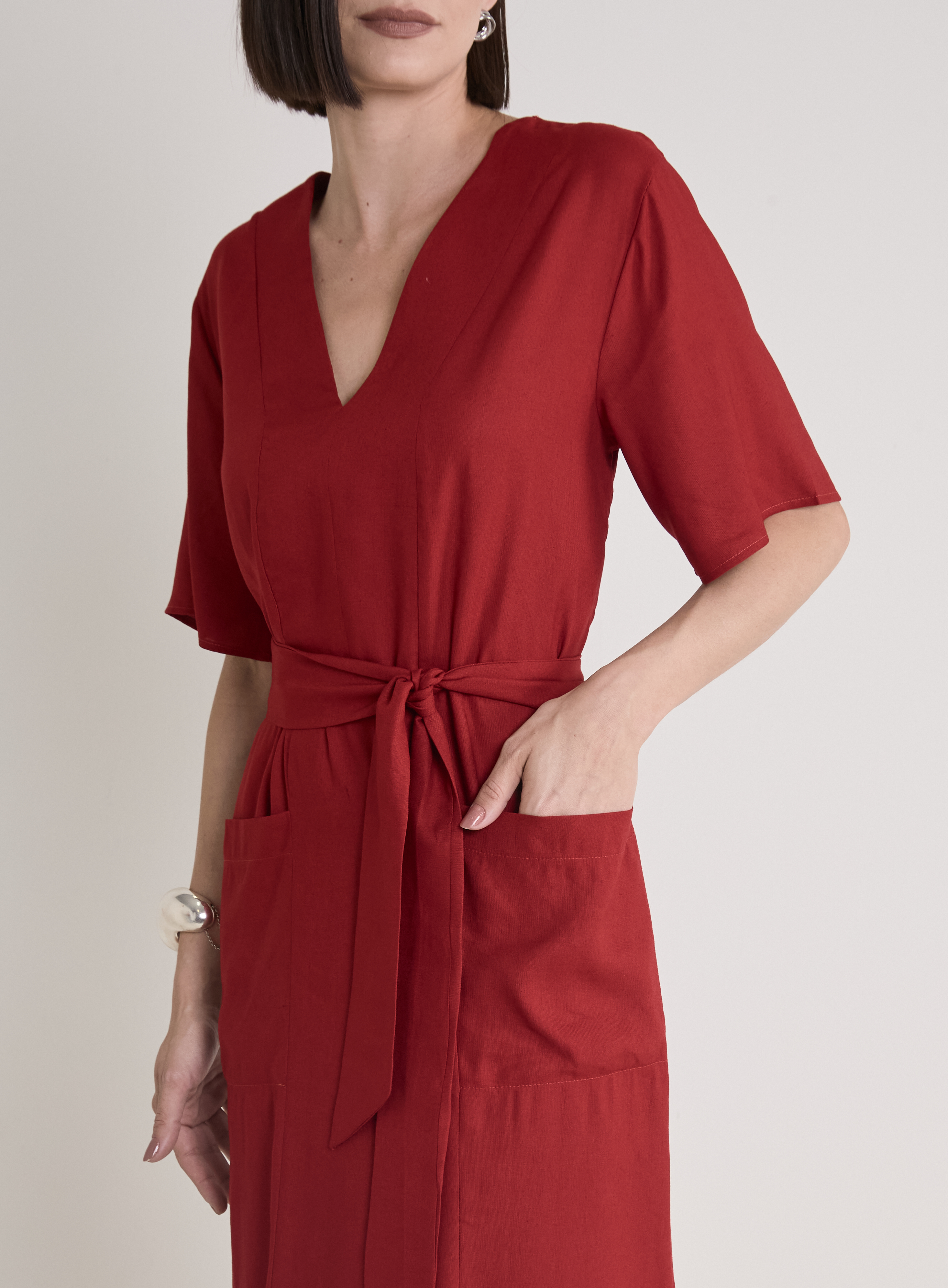VESTIDO LINHO P VERMELHO VIN RO