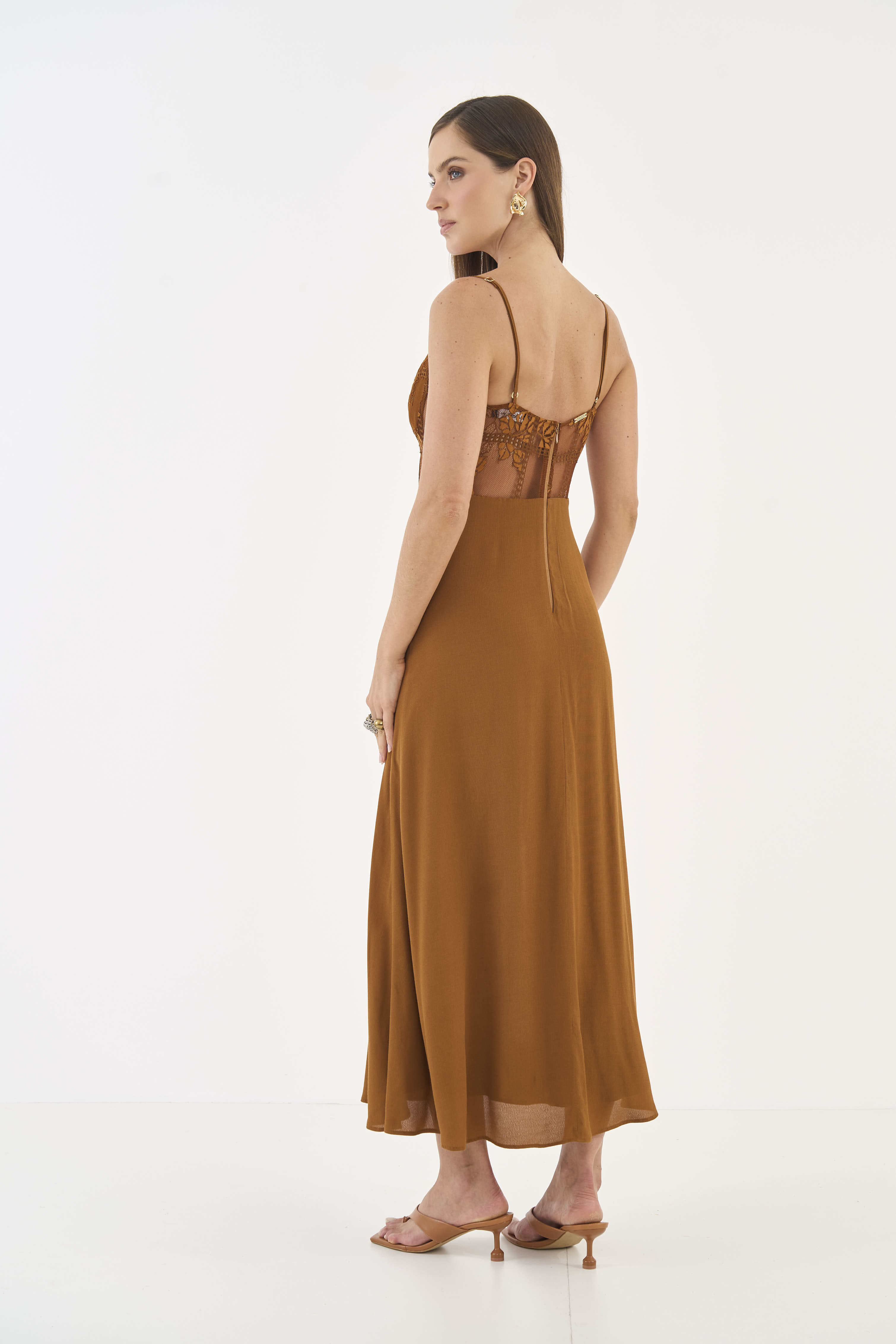 VESTIDO RENDA M MARROM DROME