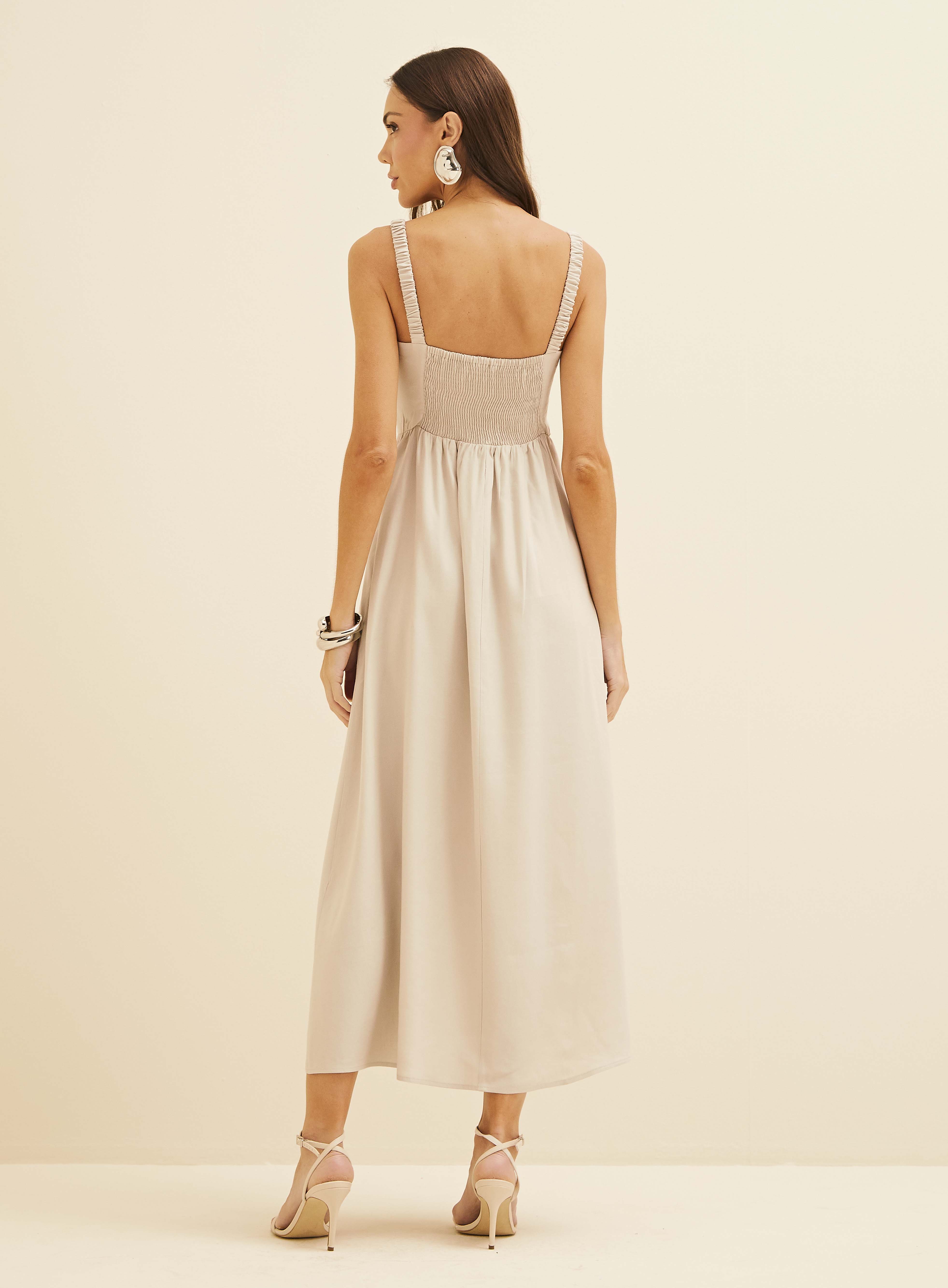 VESTIDO LINHO G BEGE ESQUILO