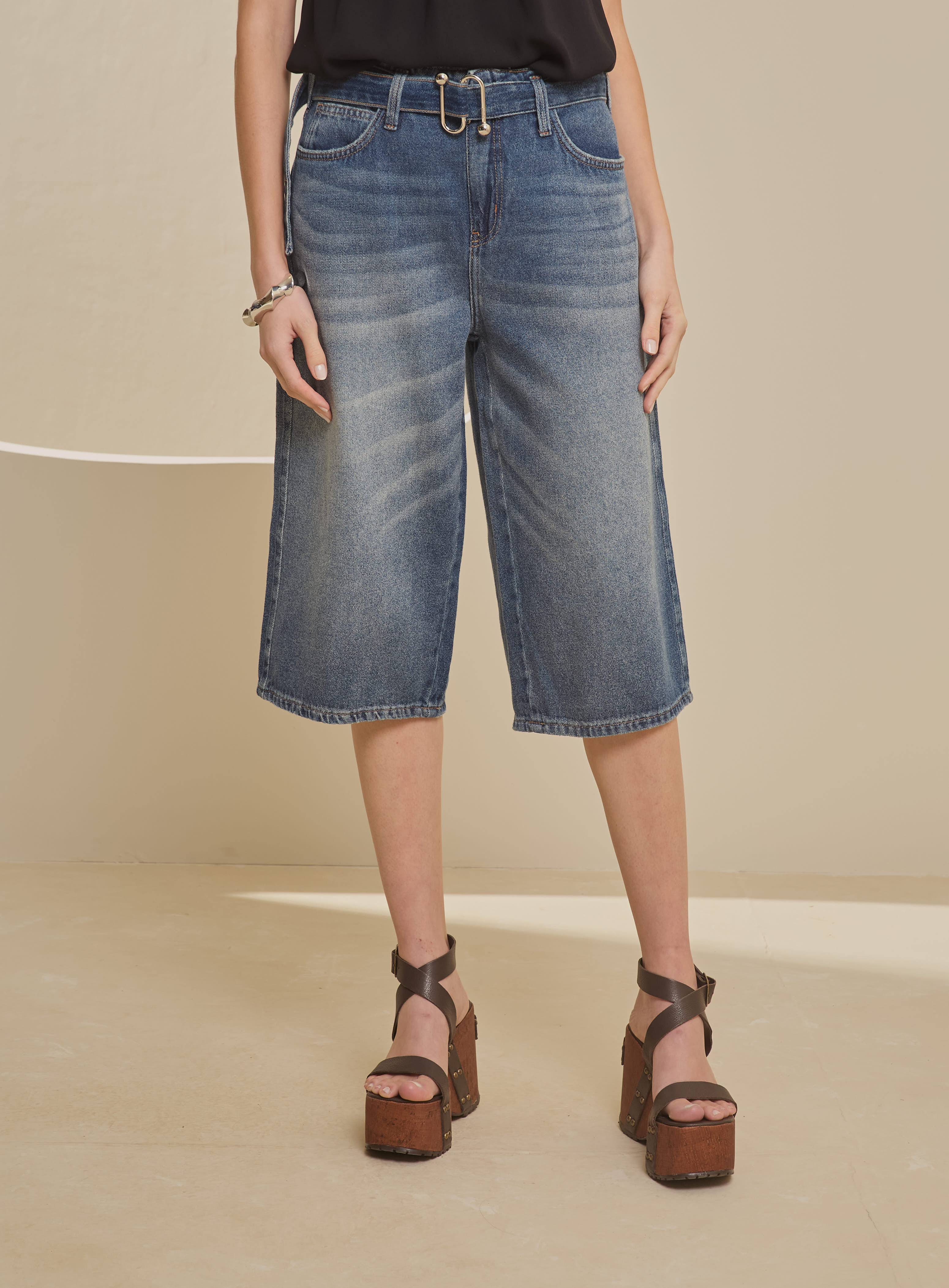 BERMUDA JEANS LONGA 38 INDIGO