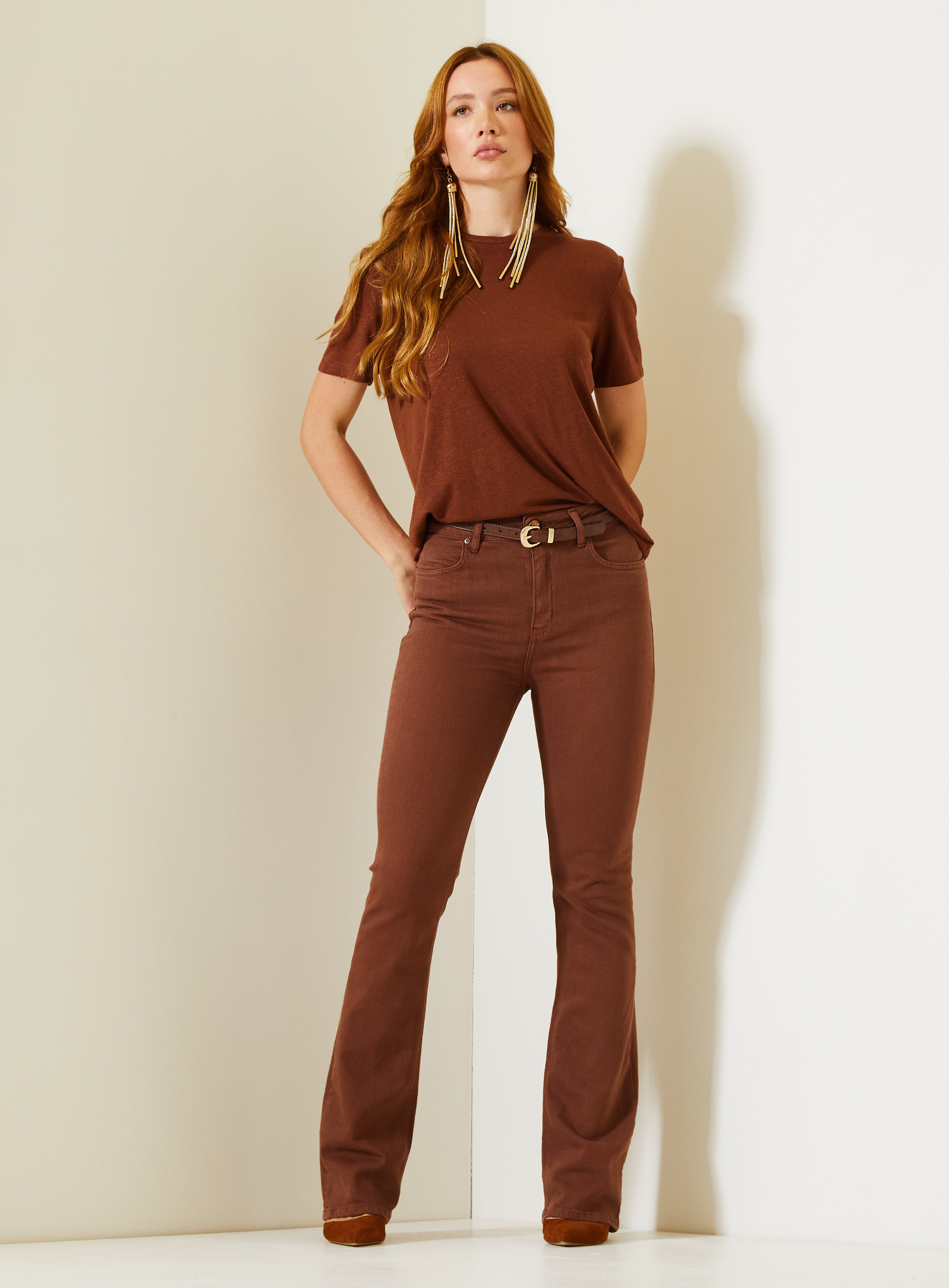 CALÇA SARJA CAMILA 38 MARROM TIRAMISU